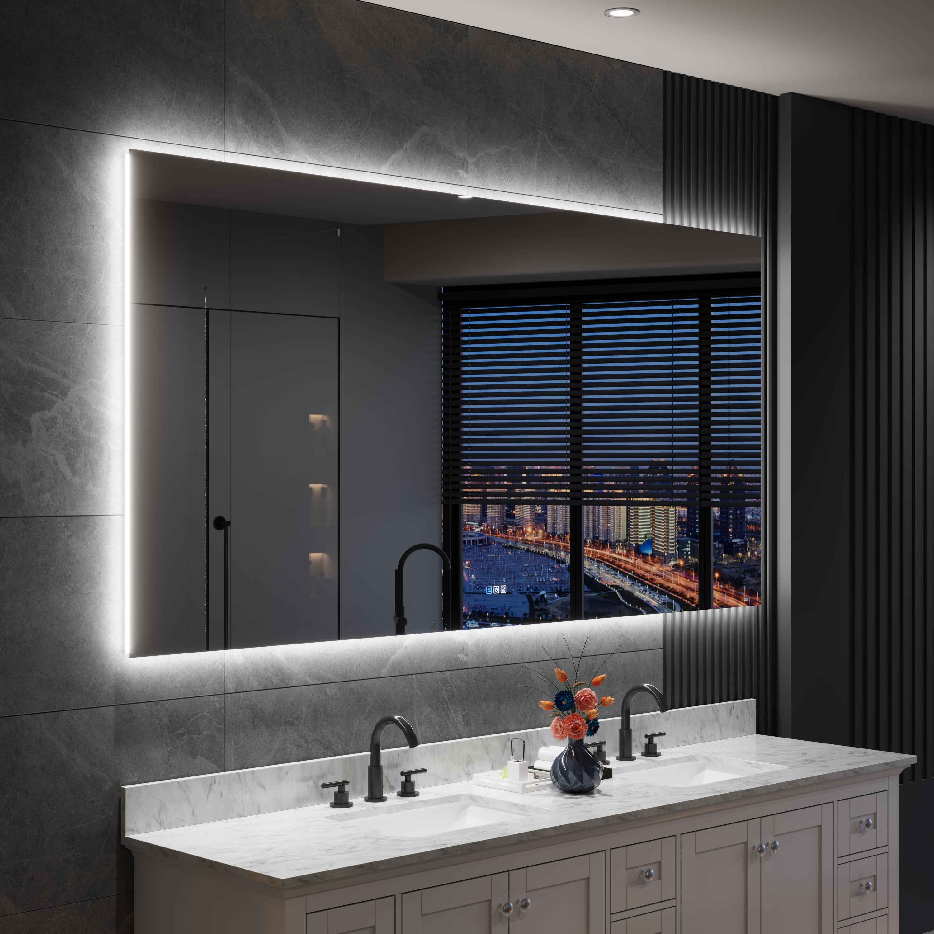 84 in. W x 42 in. H Rectangular Frameless Anti-Fog LED Light Dimmable Bathroom Vanity Mirror in Aluminum