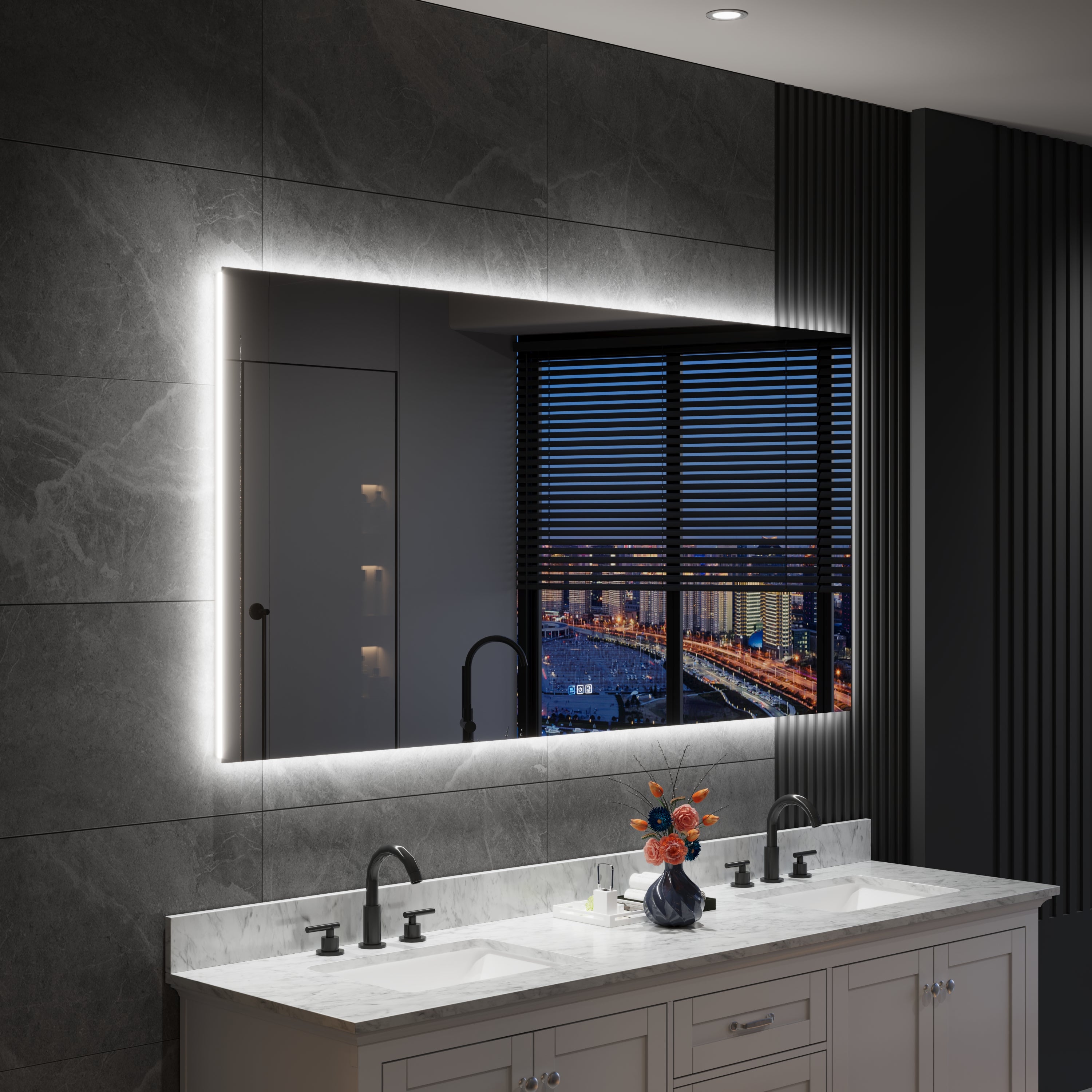 72 in. W x 36 in. H Rectangular Frameless Anti-Fog LED Light Dimmable Bathroom Vanity Mirror in Aluminum