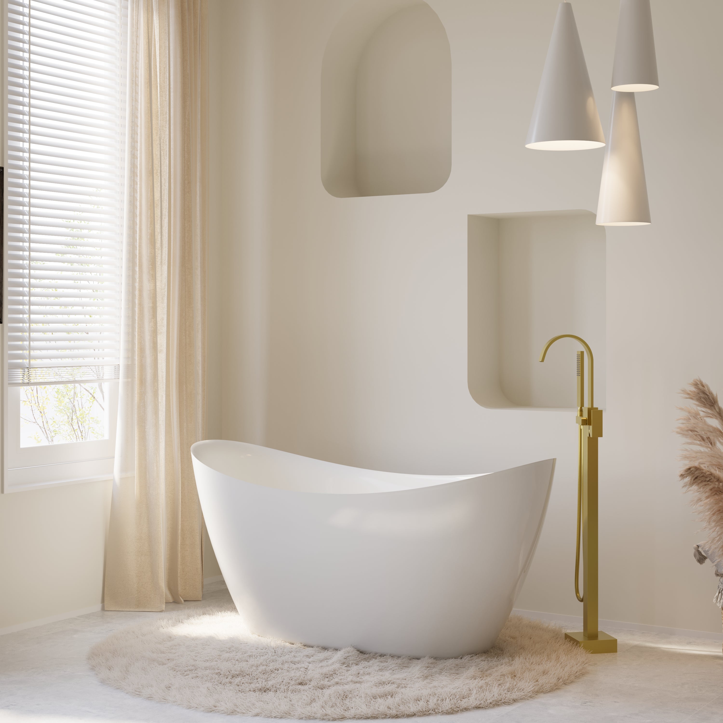60" Acrylic Freestanding Soaking Bathtub Contemporary Soaking White Tub with Overflow and Drain