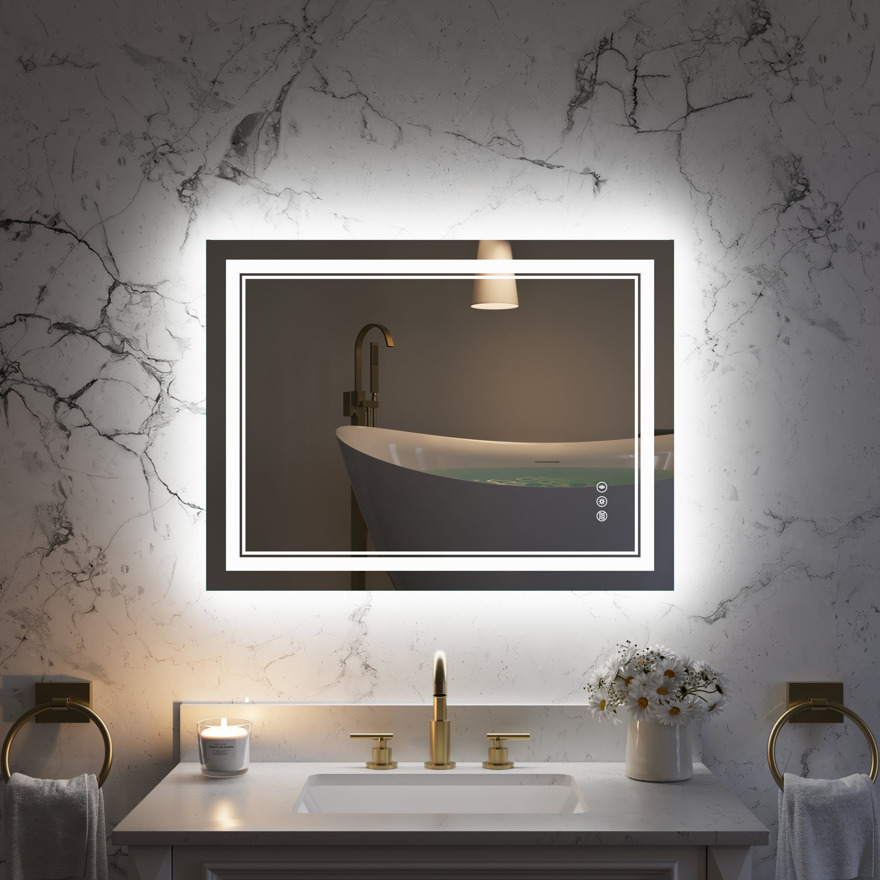 24 in. W x 32 in. H Frameless Bathroom Mirror with Lights, Frontlit & Backlit Vanity Mirror with Anti-Fog