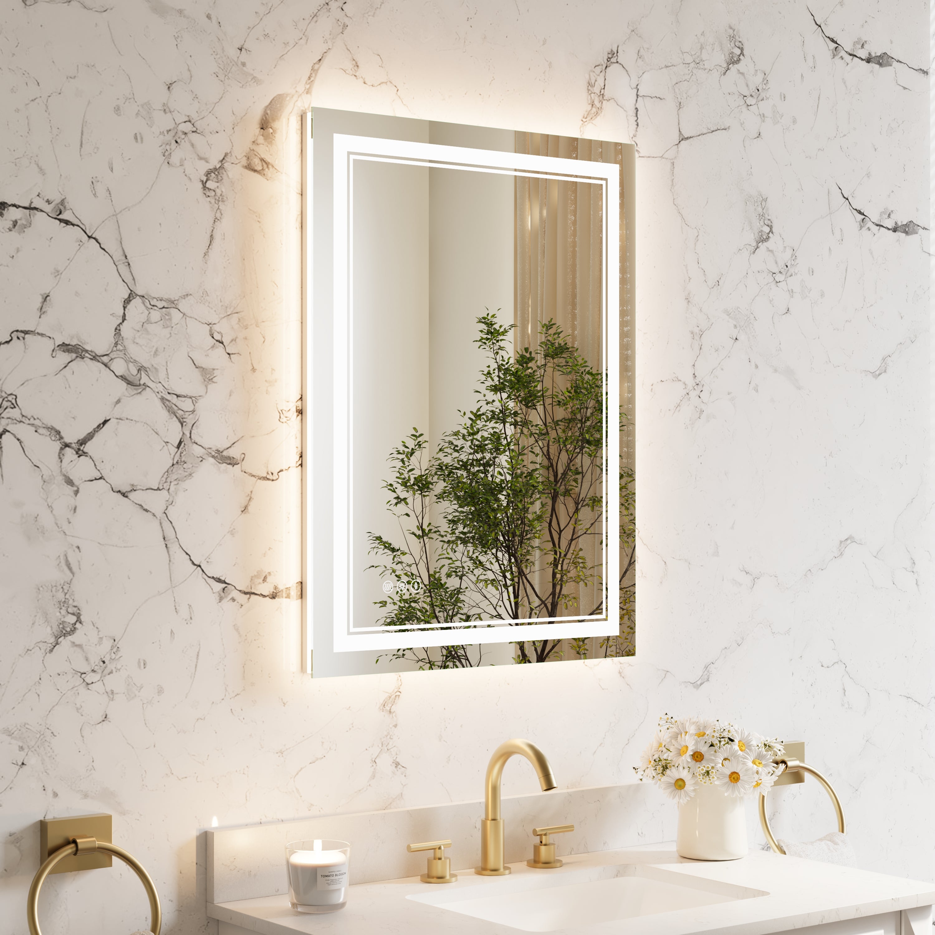 24 in. W x 32 in. H Frameless Bathroom Mirror with Lights, Frontlit & Backlit Vanity Mirror with Anti-Fog