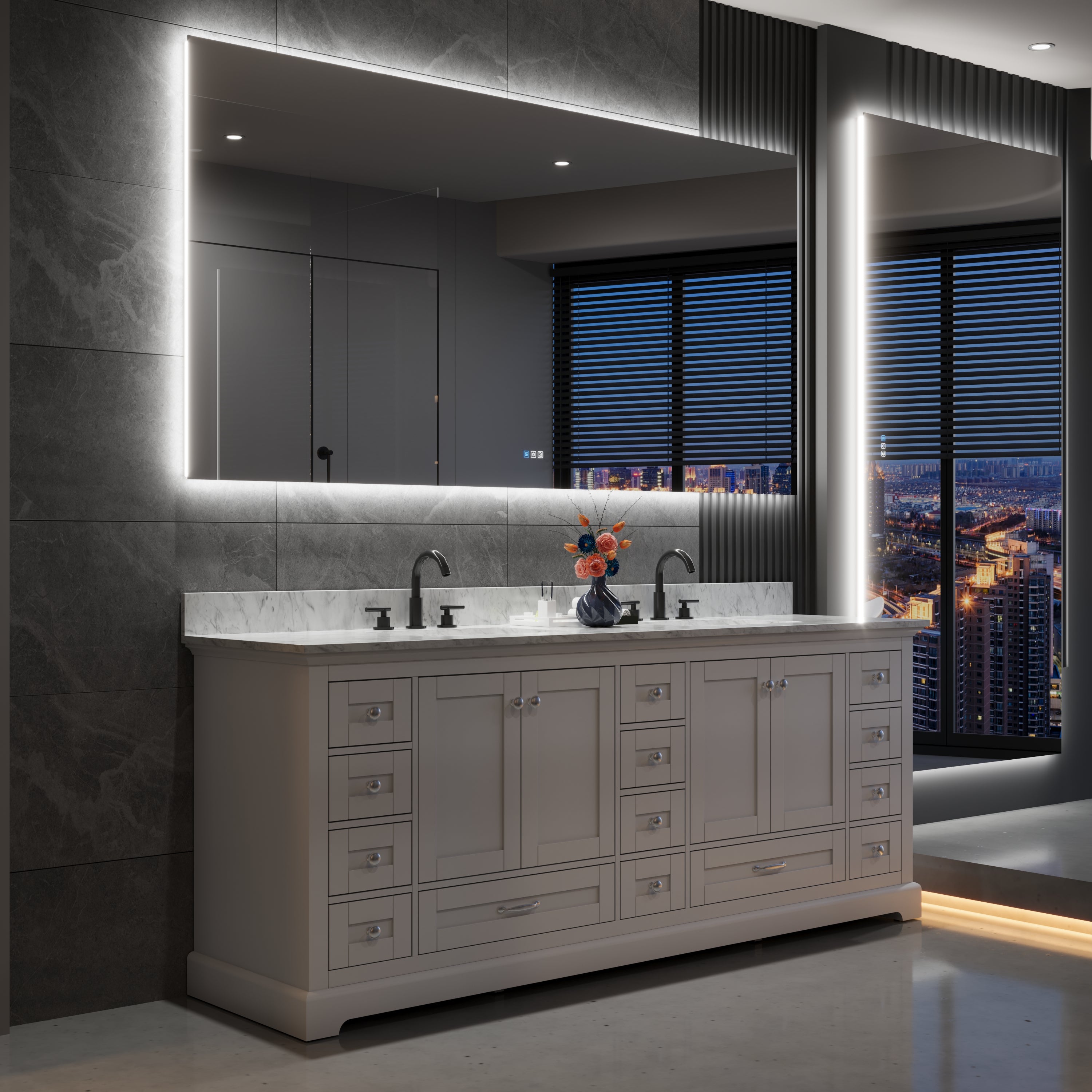 84 in. W x 42 in. H Rectangular Frameless Anti-Fog LED Light Dimmable Bathroom Vanity Mirror in Aluminum