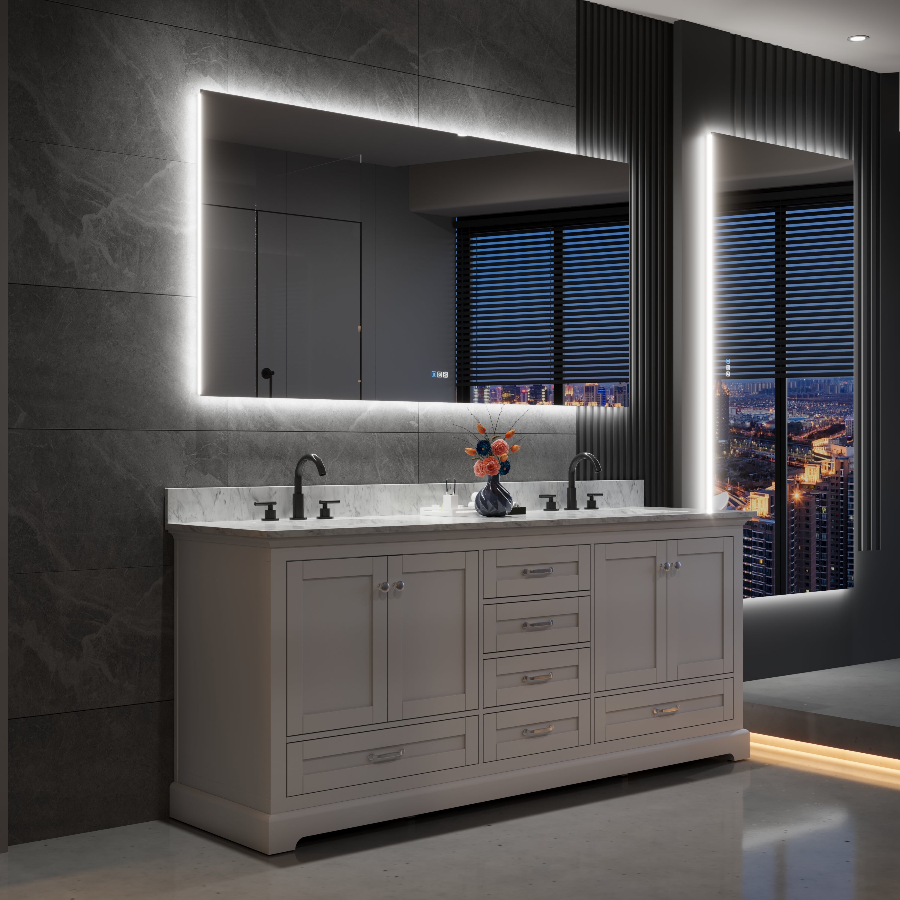 72 in. W x 36 in. H Rectangular Frameless Anti-Fog LED Light Dimmable Bathroom Vanity Mirror in Aluminum