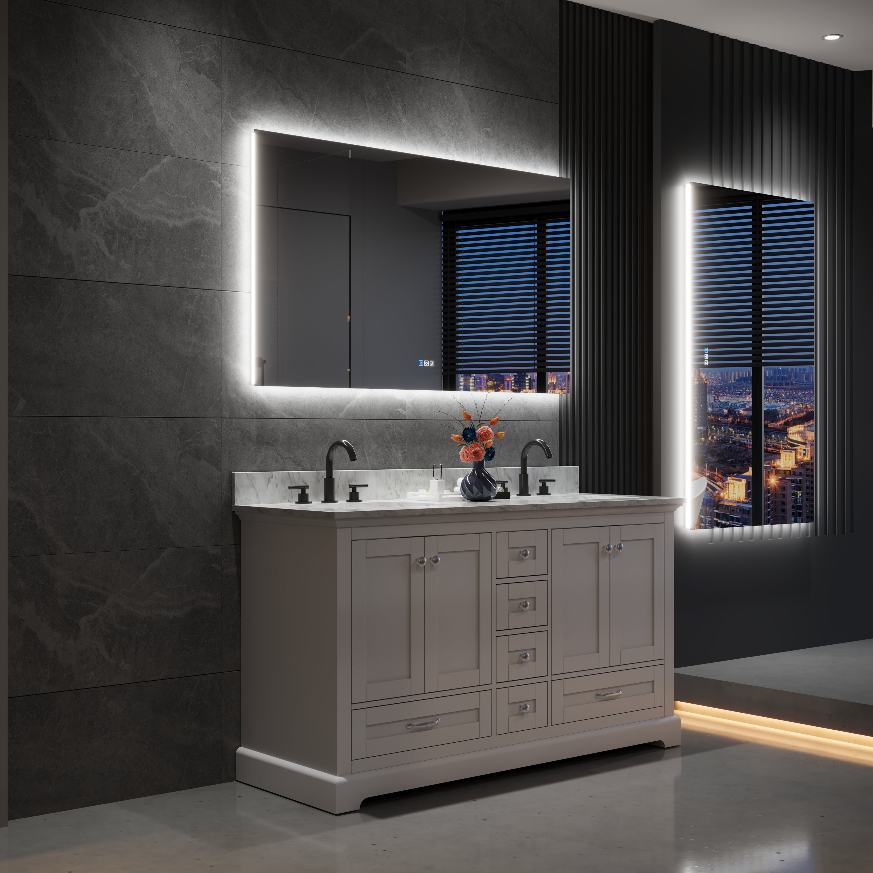 55 in. W x 32 in. H Rectangular Frameless Anti-Fog LED Light Dimmable Bathroom Vanity Mirror in Aluminum