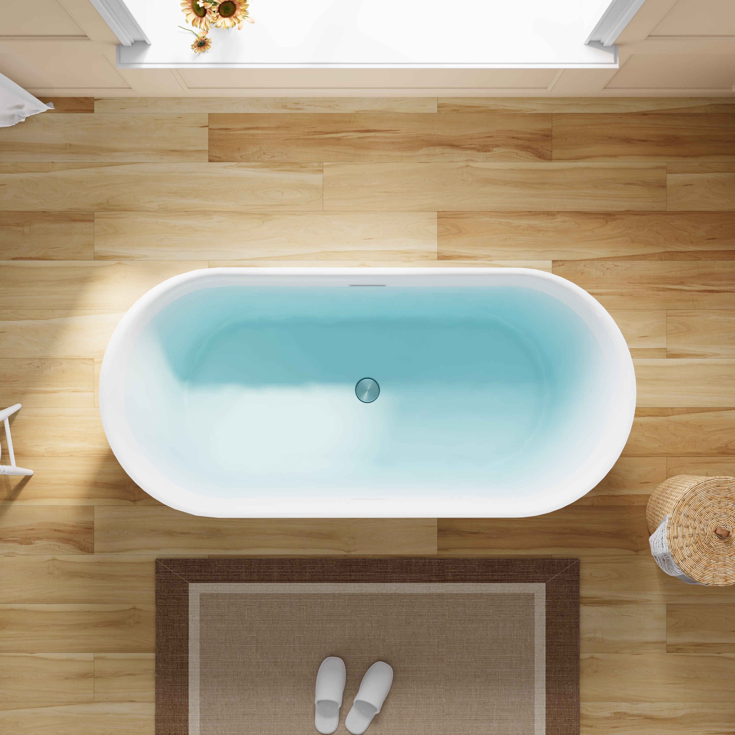 67" Acrylic Freestanding Soaking Bathtub in White with Overflow and Drain