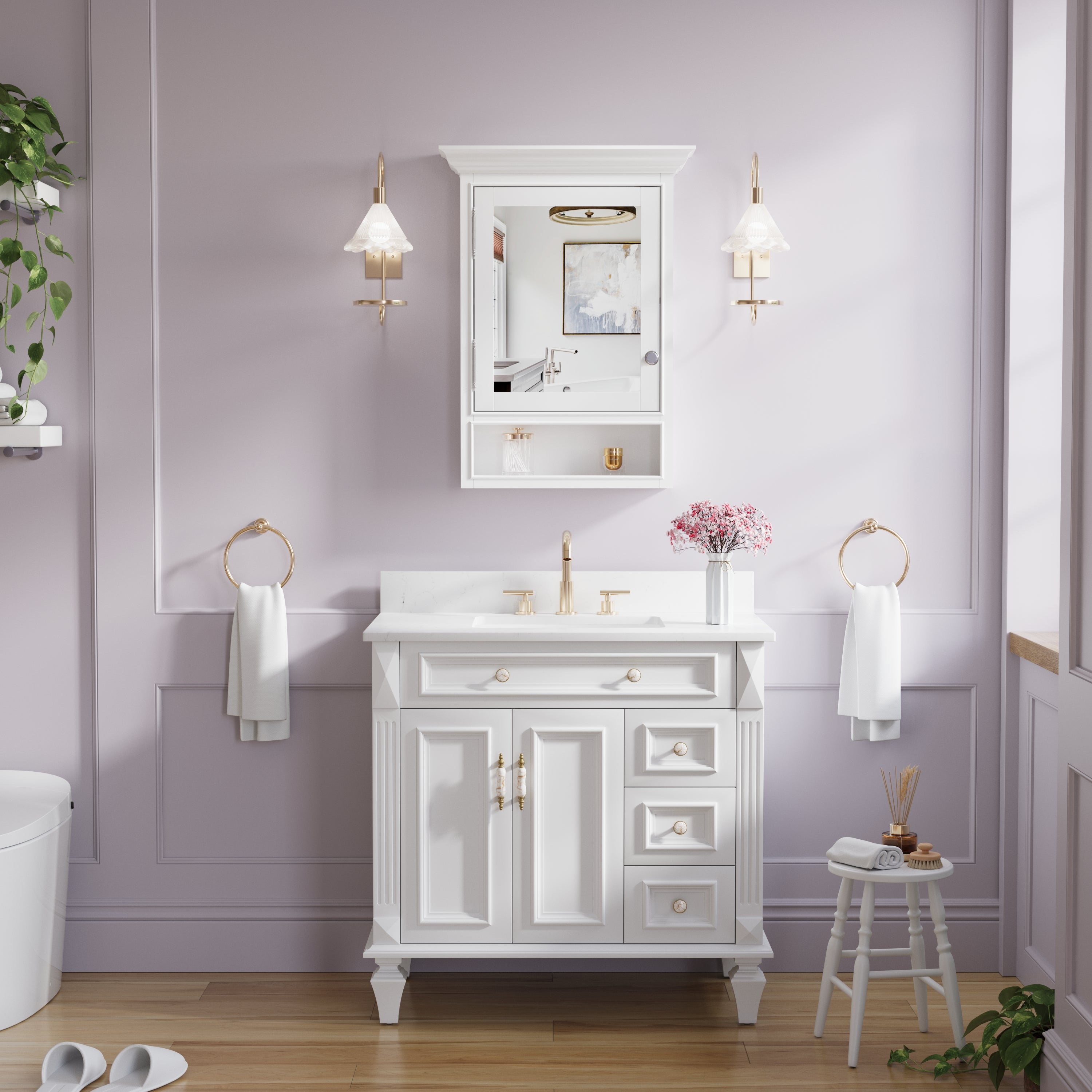 24-In W x 32-In H Surface-Mount Wood Medicine Cabinet with Mirror for Bathroom
