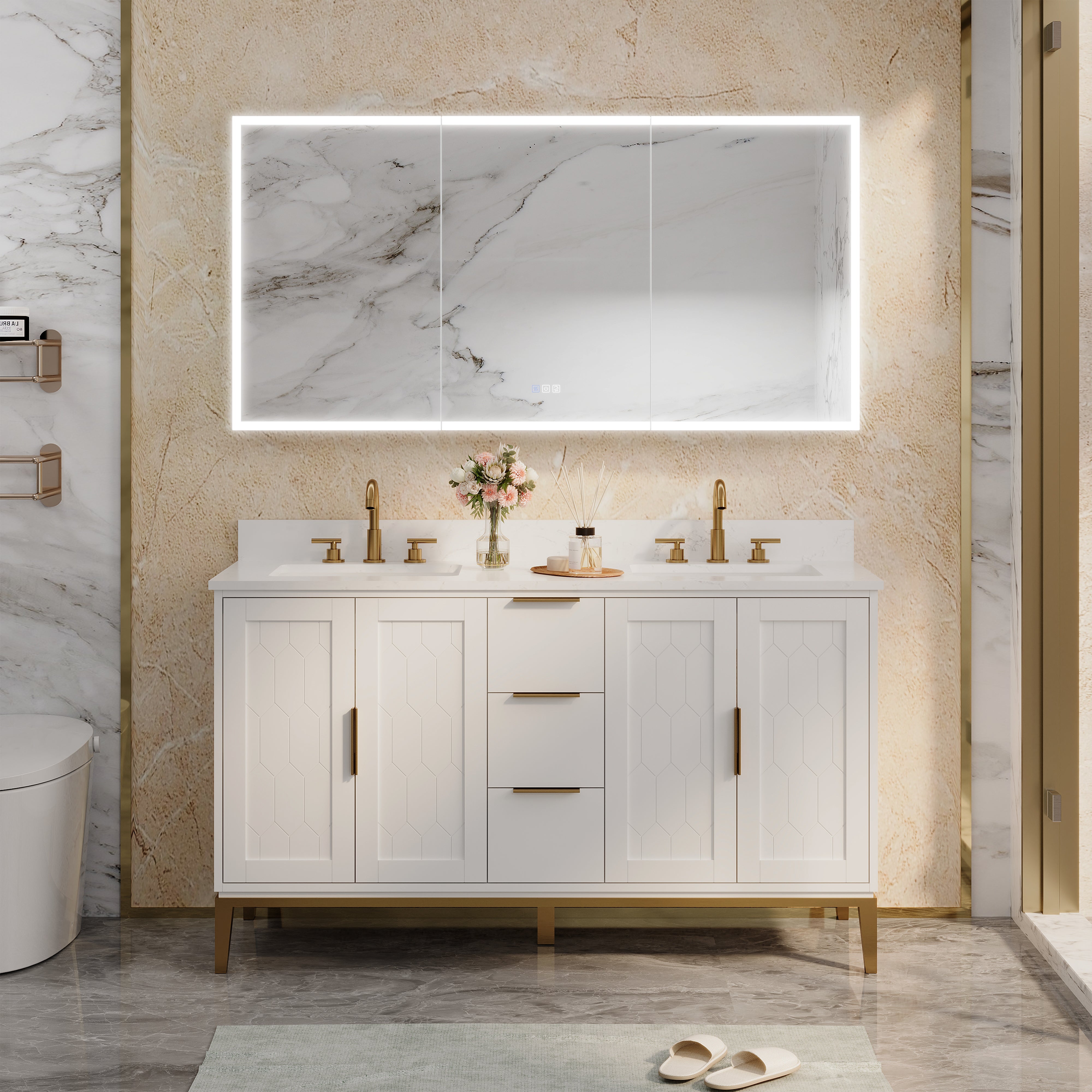 60 in. x 30 in. Rectangular Recessed/Surface Mount Medicine Cabinet with Mirror and LED Light