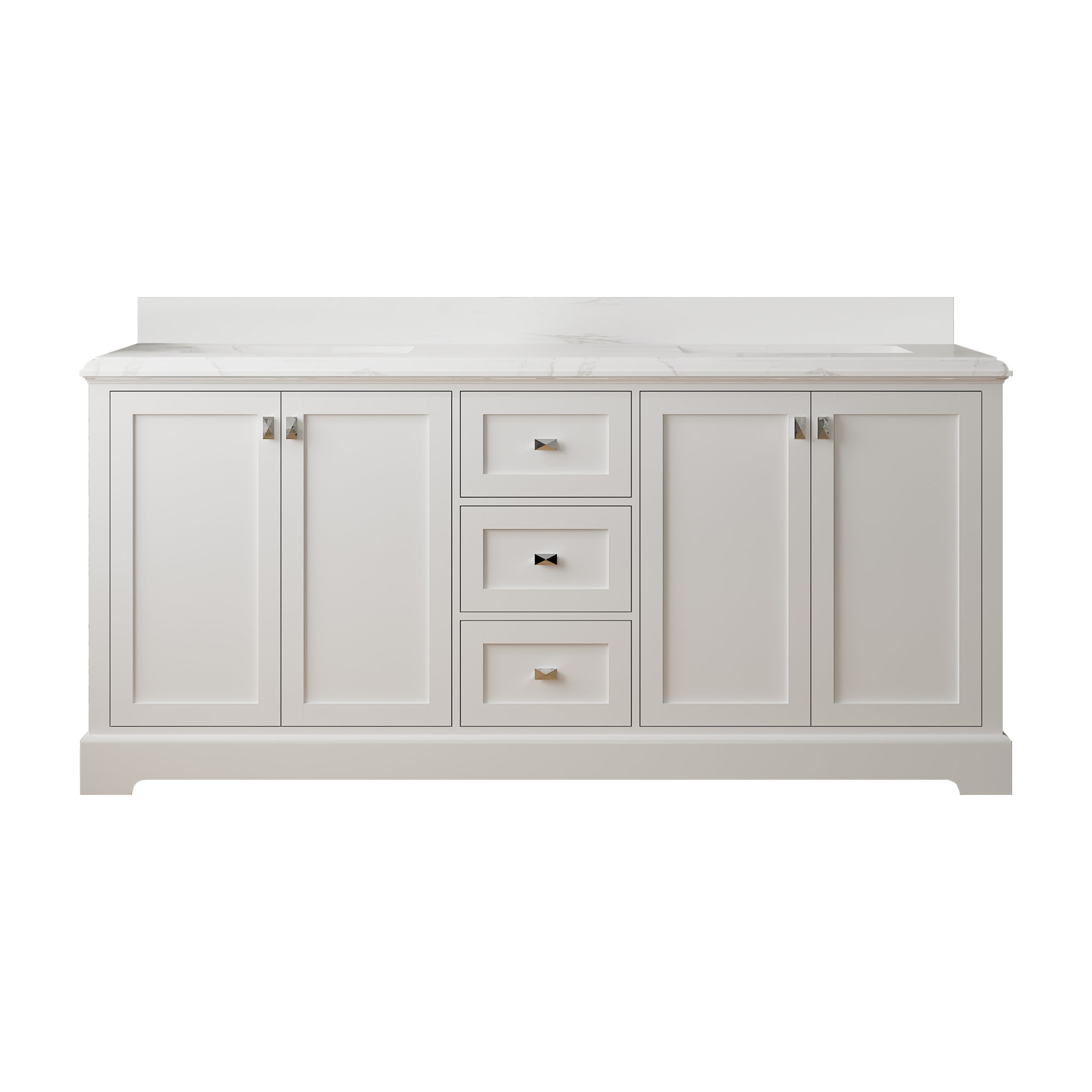 72" Undermount Double Sinks Freestanding Bathroom Vanity with White Top in White