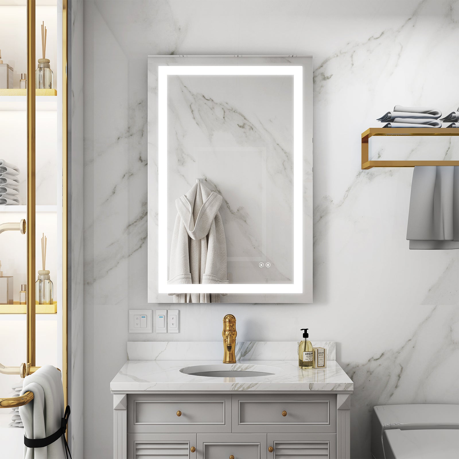 24 in. W x 36 in. H Rectangular Frameless Anti-Fog LED Light Bathroom Vanity Mirror in Aluminum