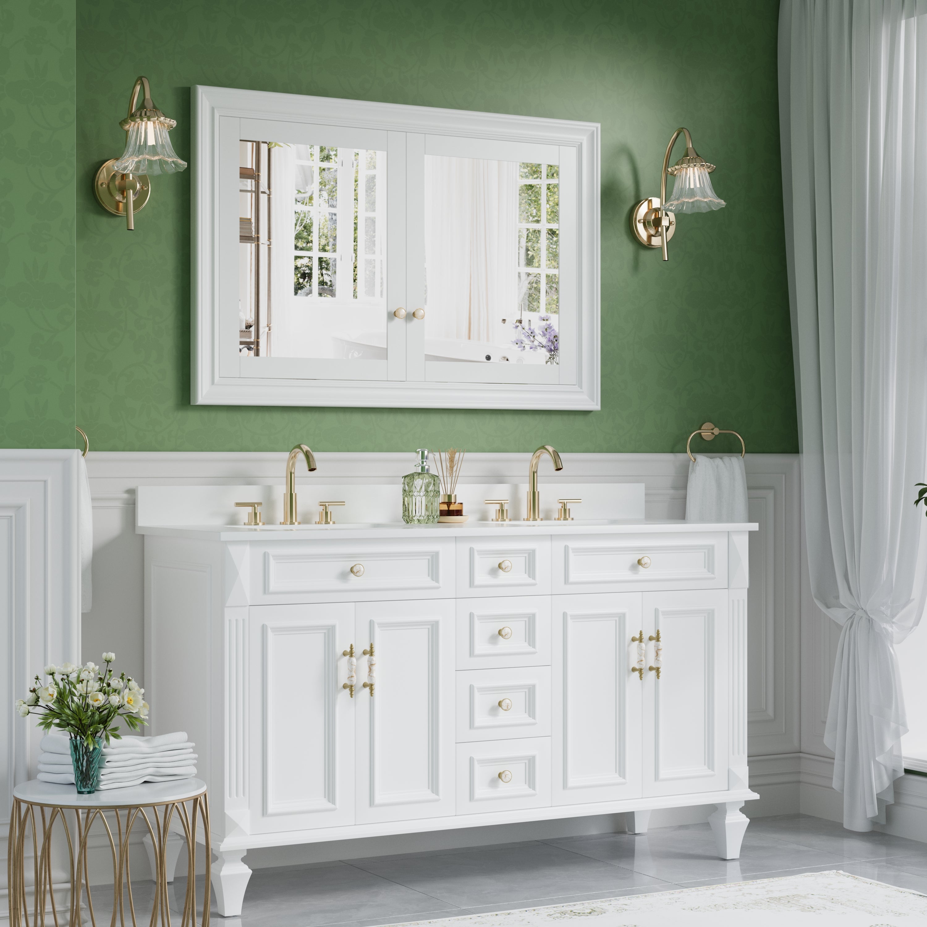 48 in.W x 32 in.H Recessed Bathroom Medicine Cabinet with Mirror in White