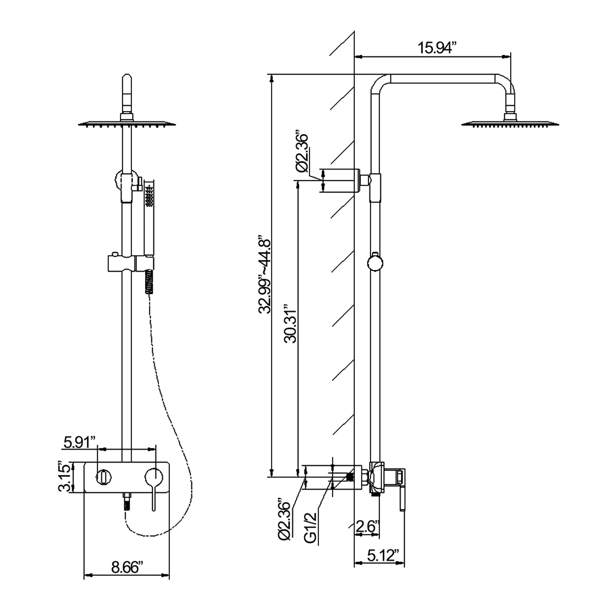 10 Inch Wall Mount 3-Function Complete Shower System with Rough-In Valve