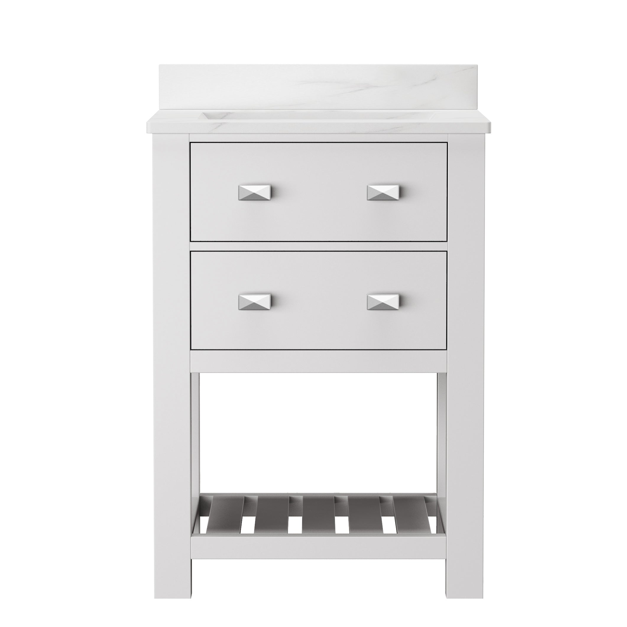 24" Undermount Single Sink Freestanding Bathroom Vanity with White Top in White