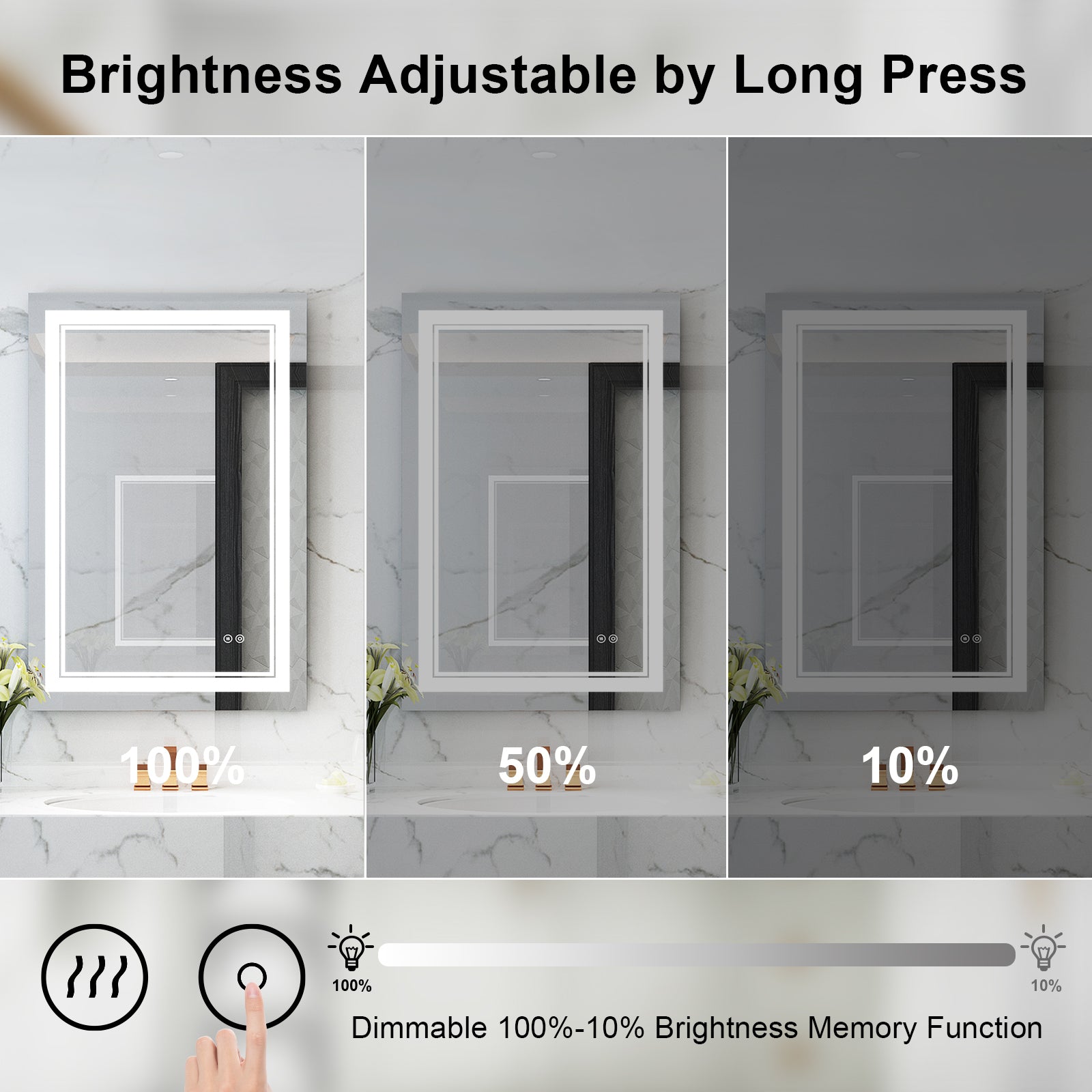 Anti-Fog LED Light Dimmable Bathroom Vanity Mirror