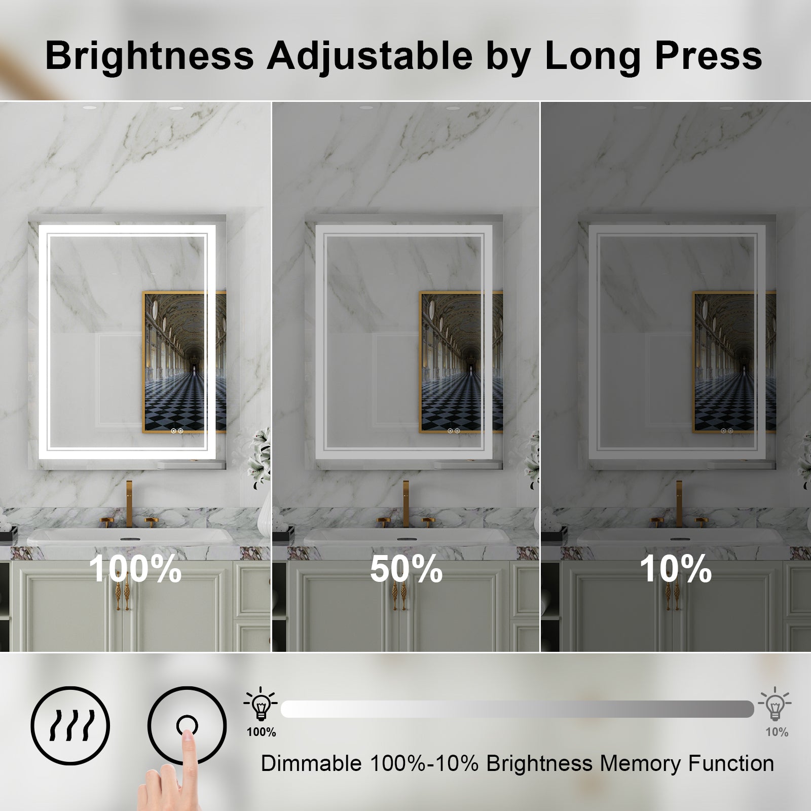 Anti-Fog LED Light Dimmable Bathroom Vanity Mirror