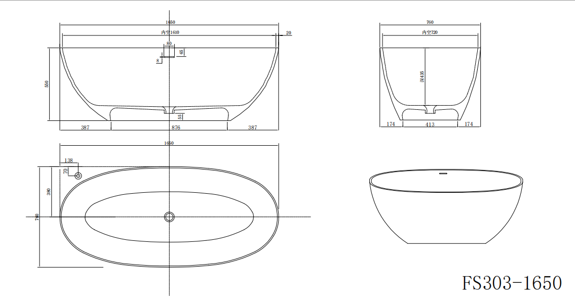 65" Stone Resin Solid Surface Flatbottom Free-Standing Bathtub Inside White Outside Green