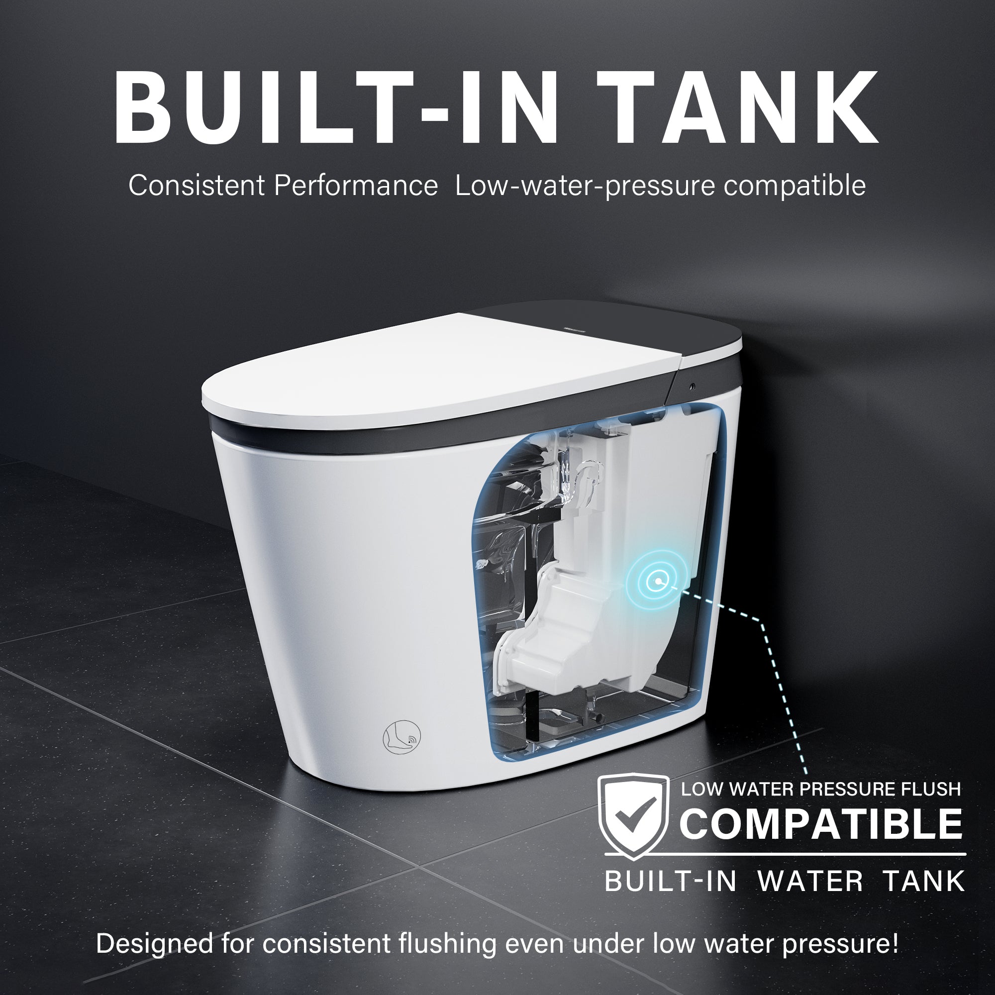 Elongated Smart Bidet Toilet in White with Built-in Tank, Foot Sensor Function, Auto Flush,LED Display, 12-in Rough-In 1.6 GPF
