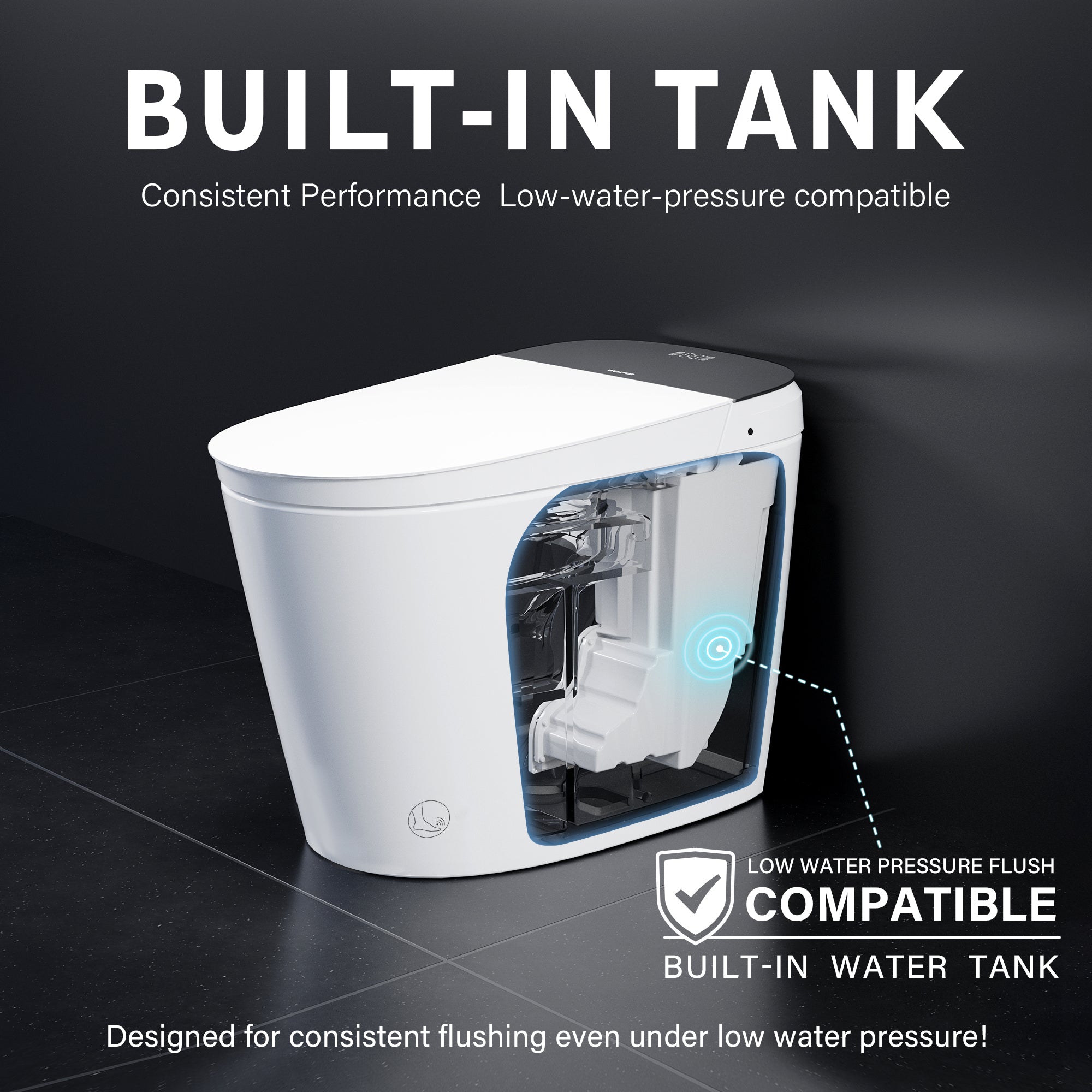 Elongated Smart Bidet Toilet in White with Built-in Tank, Foot Sensor Function, Auto Flush,LED Display, 12-in Rough-In 1.6 GPF