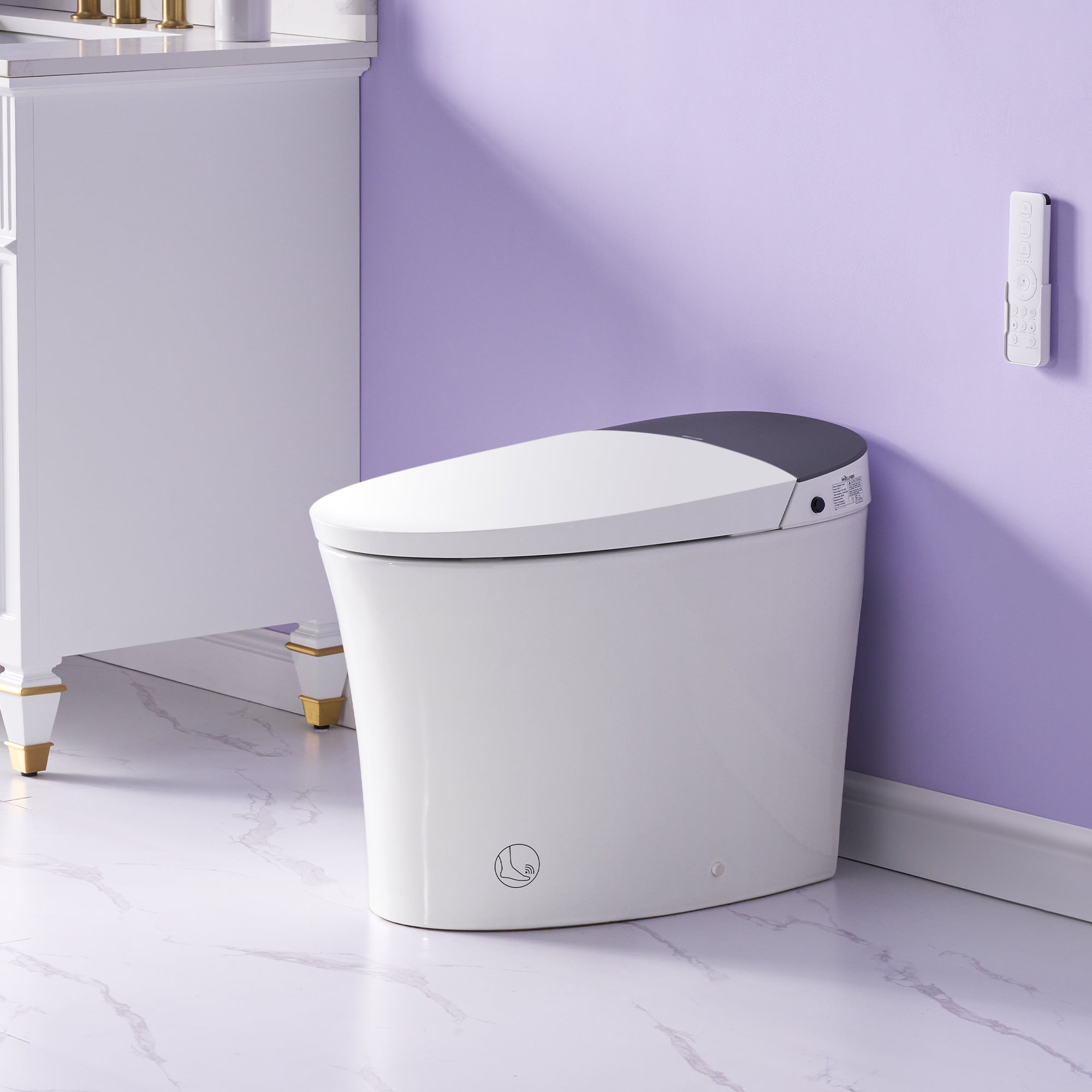 Elongated Smart Bidet Toilet in White with Built-in Tank, Foot Sensor Function, Auto Flush,LED Display, 12-in Rough-In 1.6 GPF