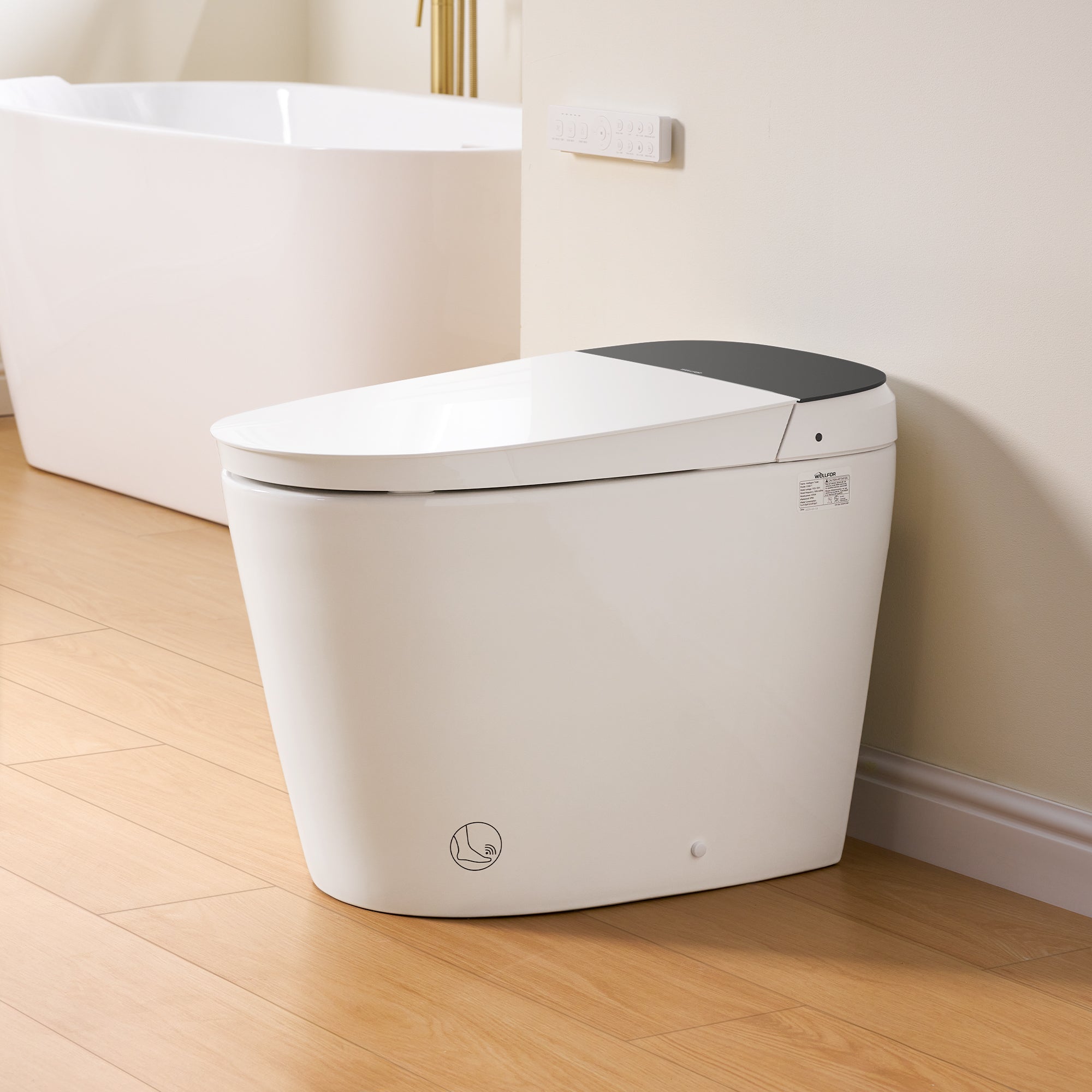 Elongated Smart Bidet Toilet in White with Built-in Tank, Foot Sensor Function, Auto Flush,LED Display, 12-in Rough-In 1.6 GPF