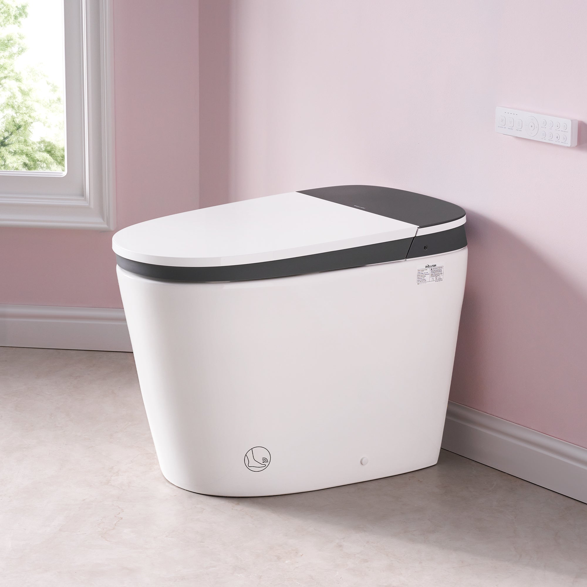 Elongated Smart Bidet Toilet in White with Built-in Tank, Foot Sensor Function, Auto Flush,LED Display, 12-in Rough-In 1.6 GPF