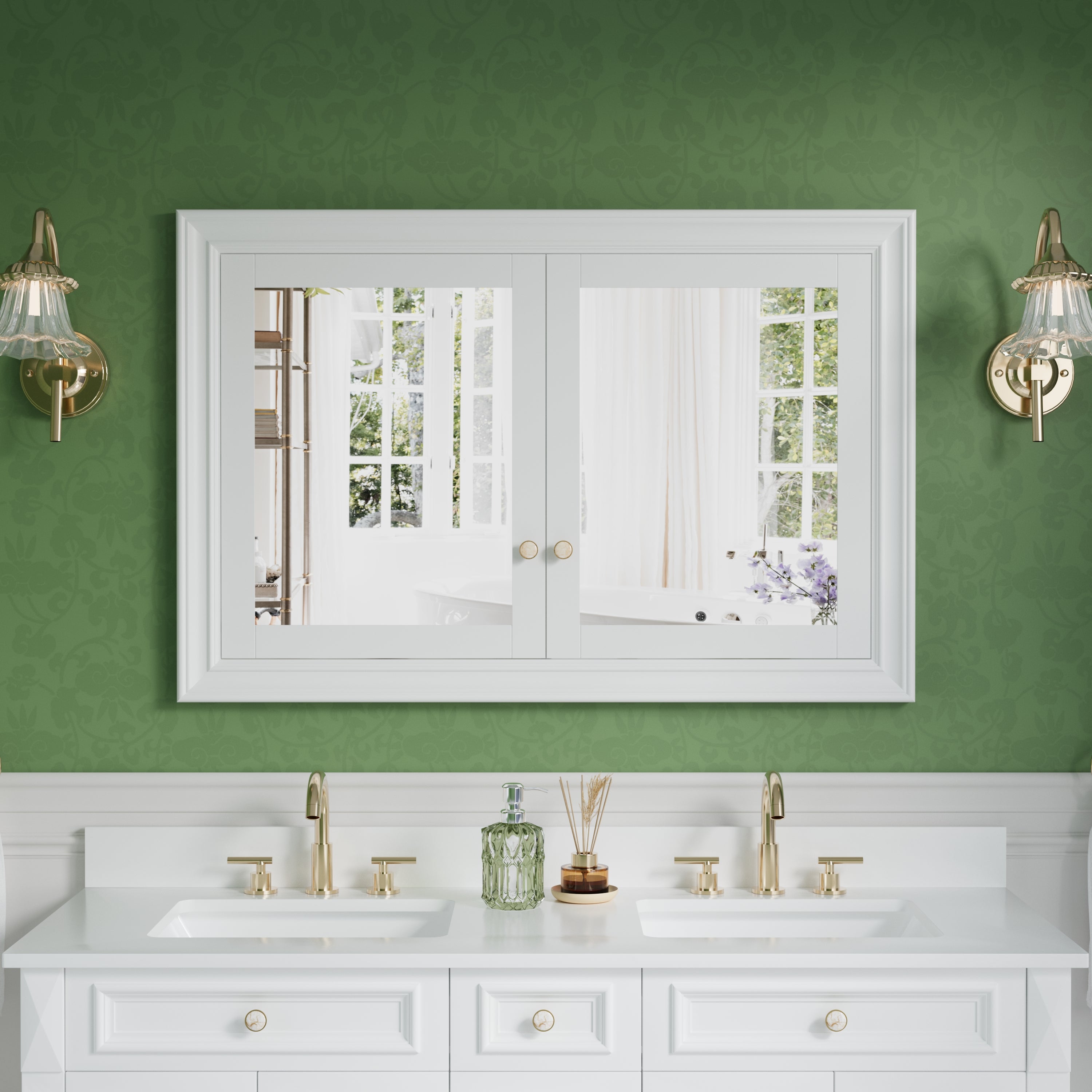 48 in.W x 32 in.H Recessed Bathroom Medicine Cabinet with Mirror in White