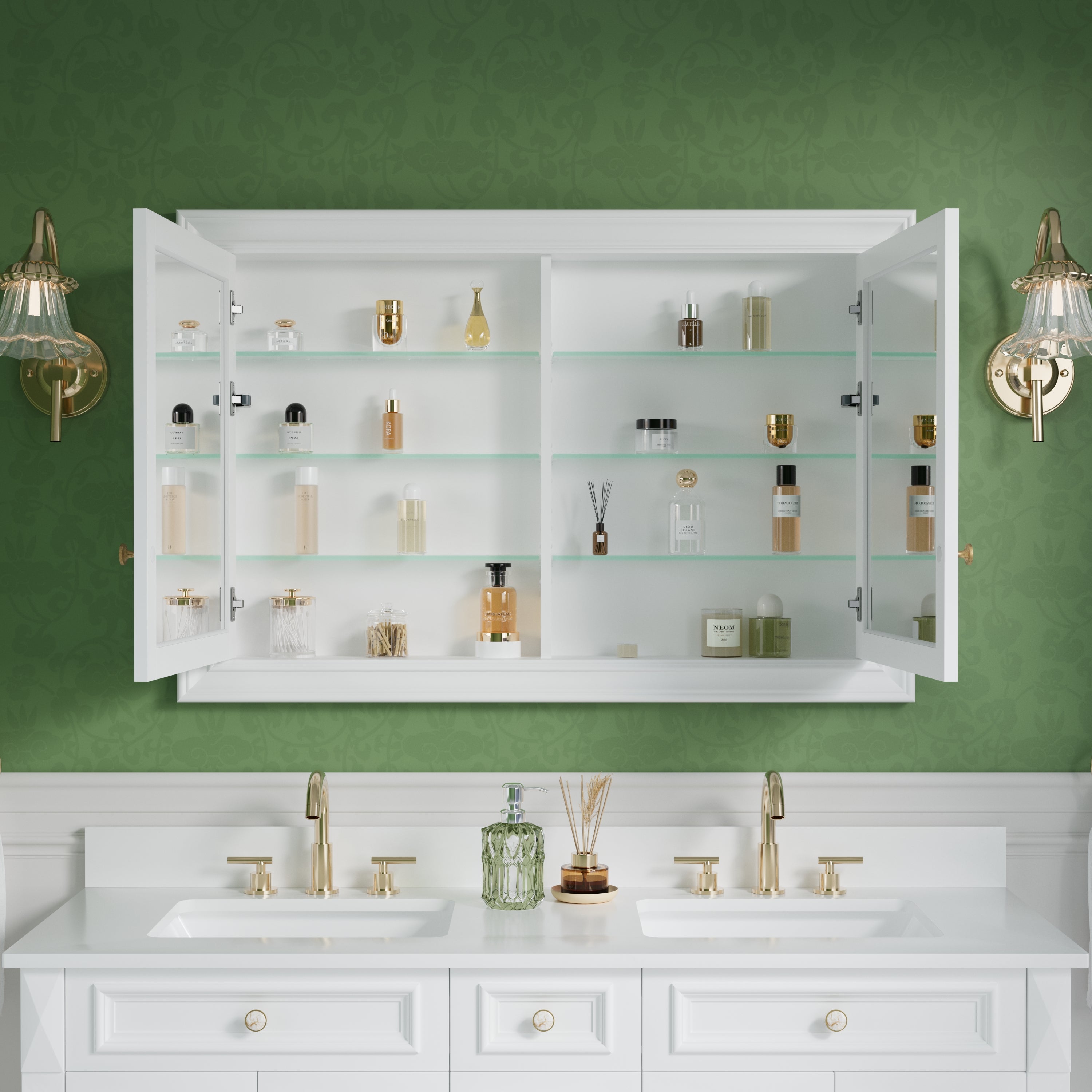 48 in.W x 32 in.H Recessed Bathroom Medicine Cabinet with Mirror in White