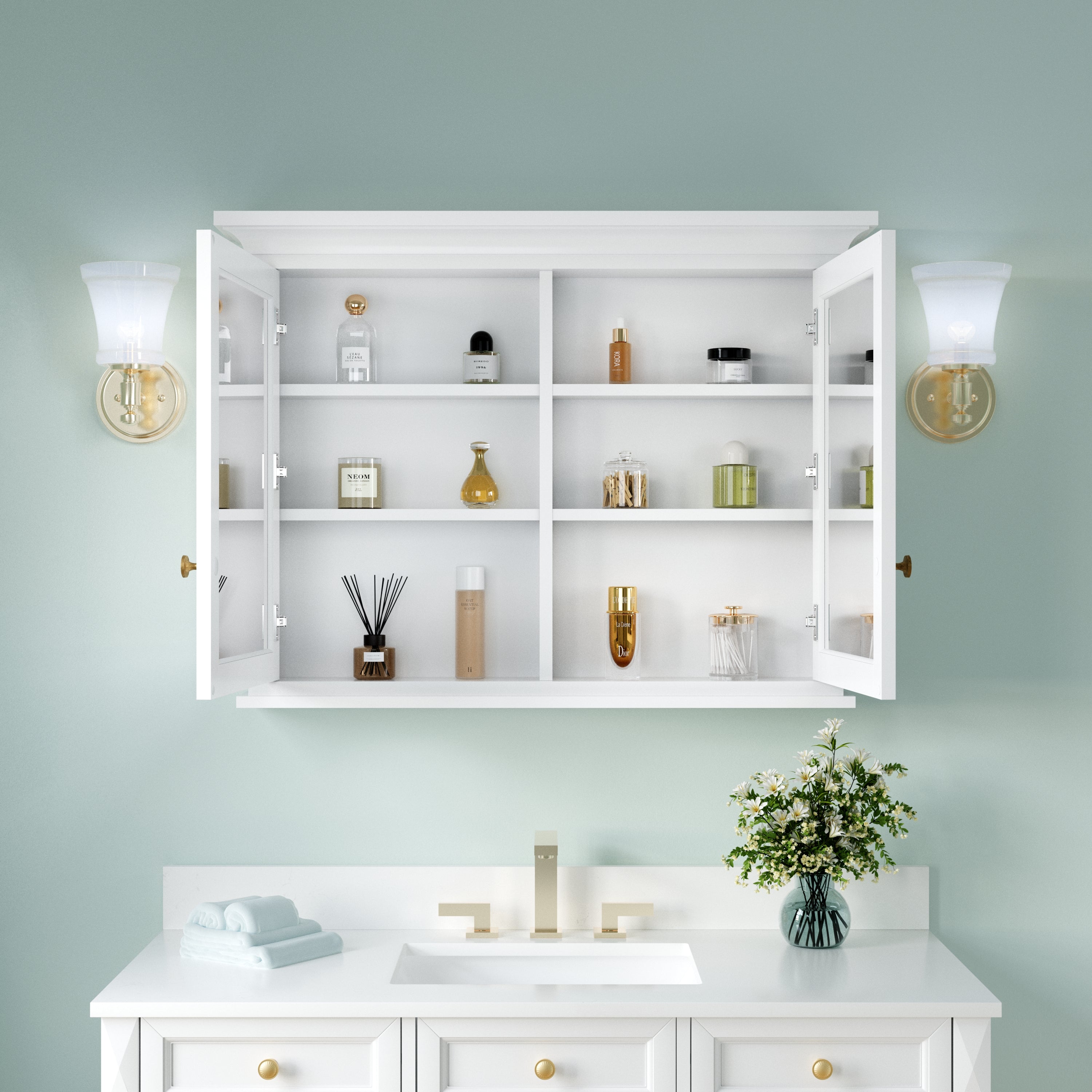 40 in.W x 30 in.H Surface-Mount Bathroom Medicine Cabinet with Mirror in White