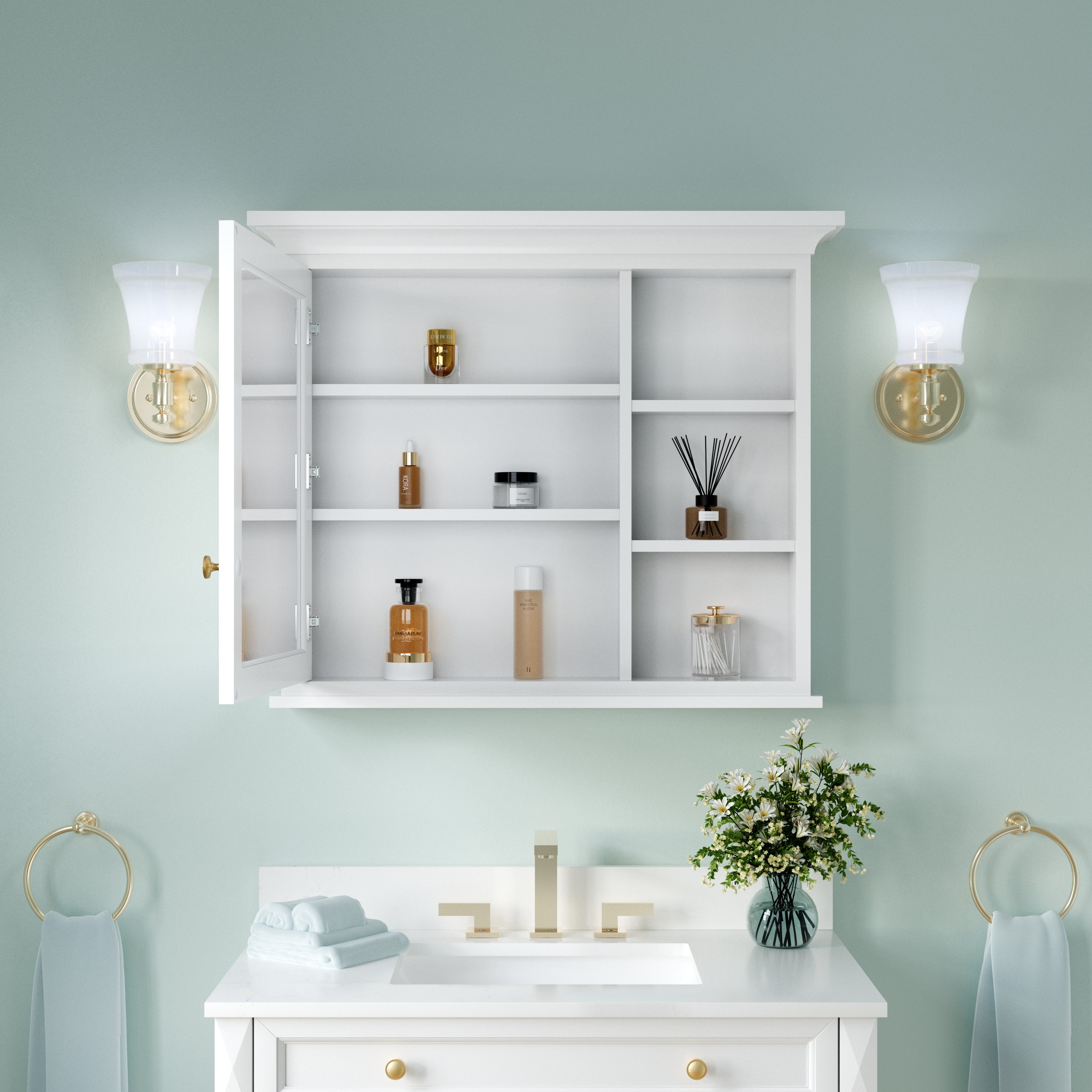 36 in.W x 30 in.H Surface-Mount Bathroom Medicine Cabinet with Mirror in White