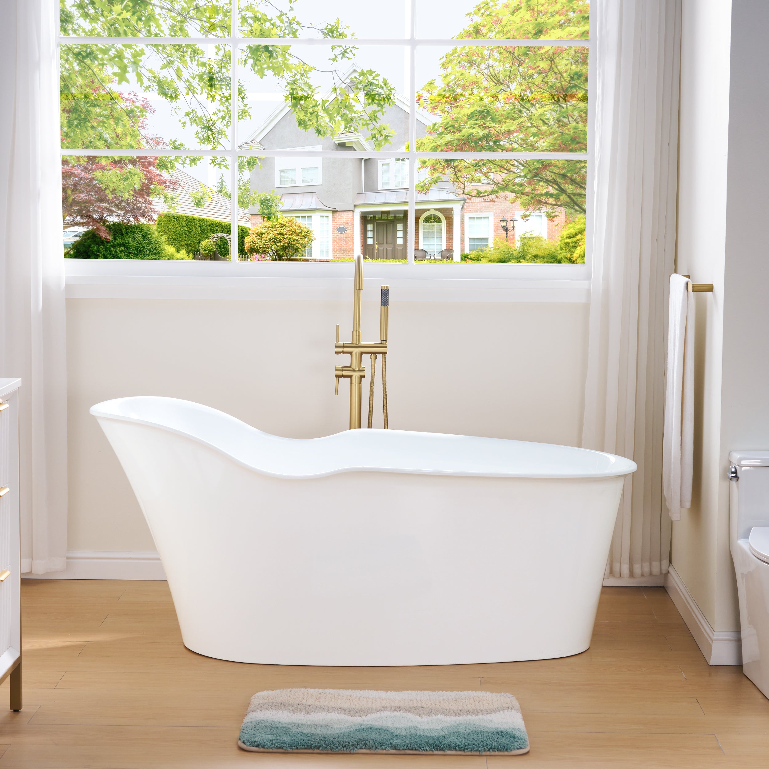 66" Freestanding Acrylic Bathtub Glossy White with Overflow and Drainage
