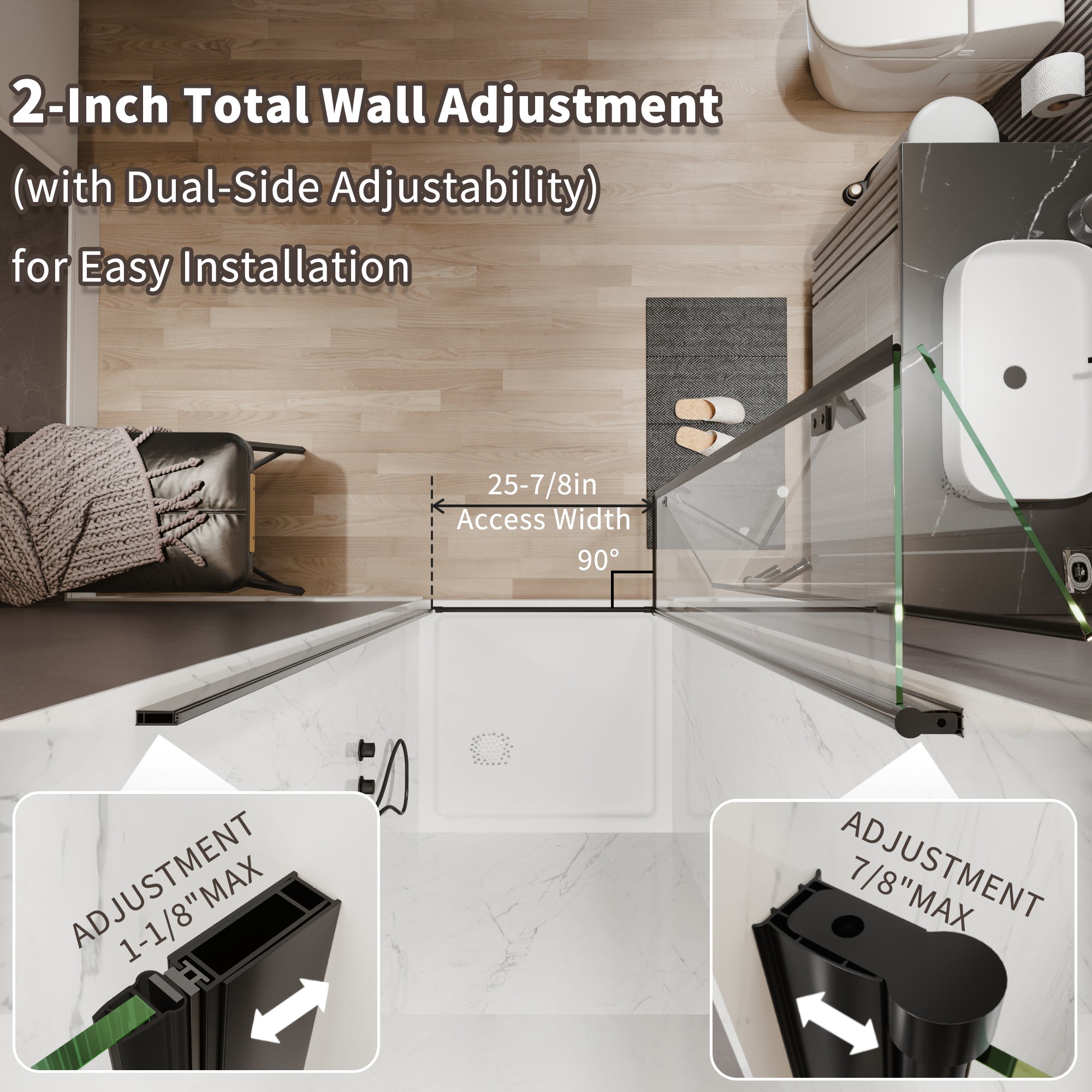 30-32 in. W x 72 in. H Modern Semi-Frameless 1/4 in. Tempered Glass Bifold Pivot Shower Door with Reversible Installation, Matte Black