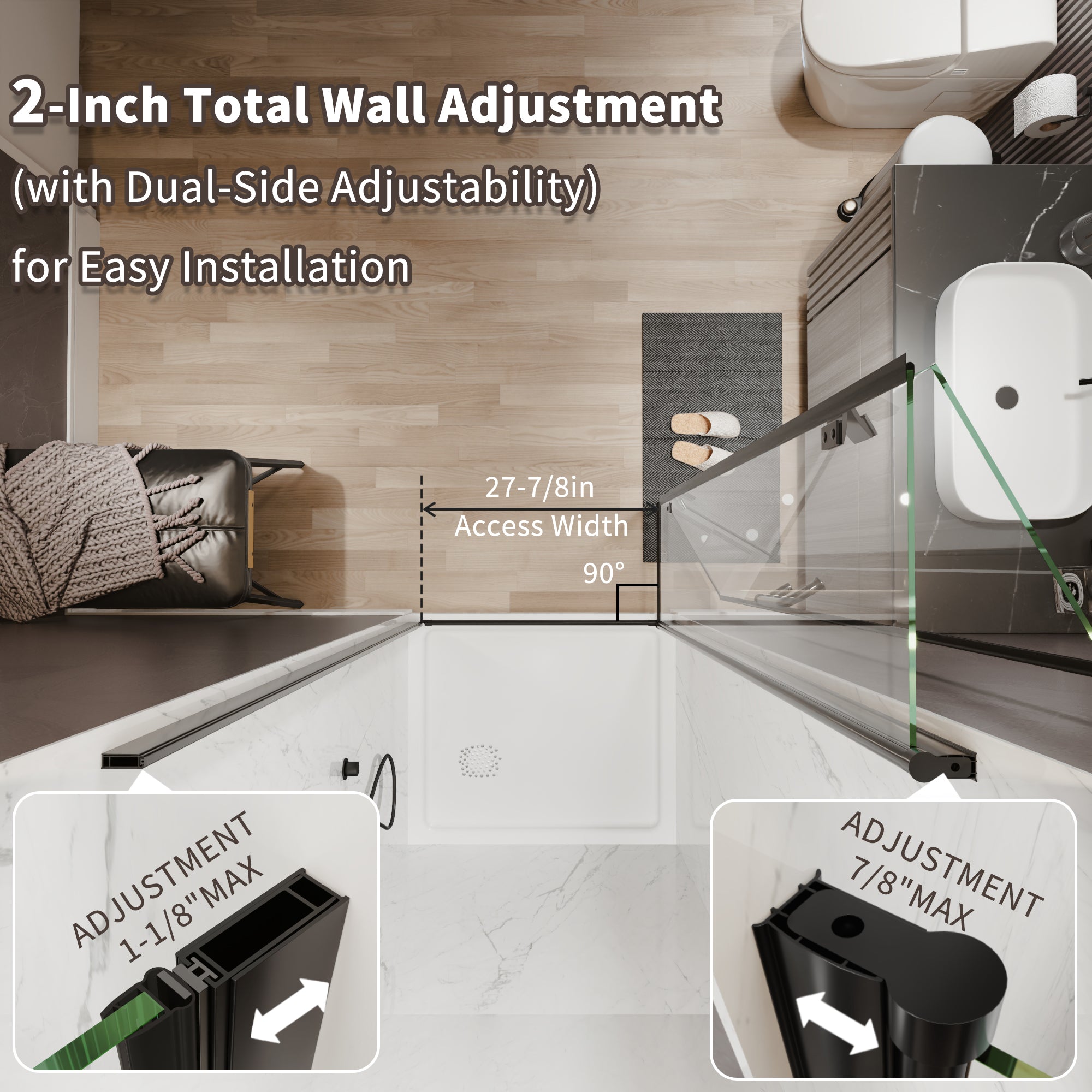 32-34 in. W x 72 in. H Modern Semi-Frameless 1/4 in. Tempered Glass Bifold Pivot Shower Door with Reversible Installation, Matte Black