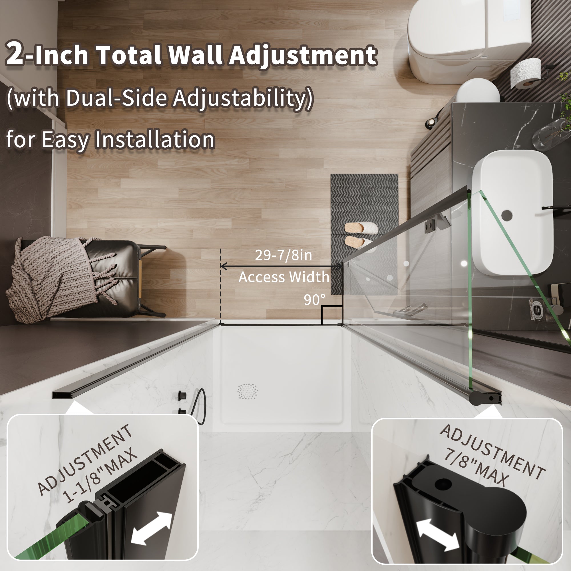 34-36 in. W x 72 in. H Modern Semi-Frameless 1/4 in. Tempered Glass Bifold Pivot Shower Door with Reversible Installation, Matte Black