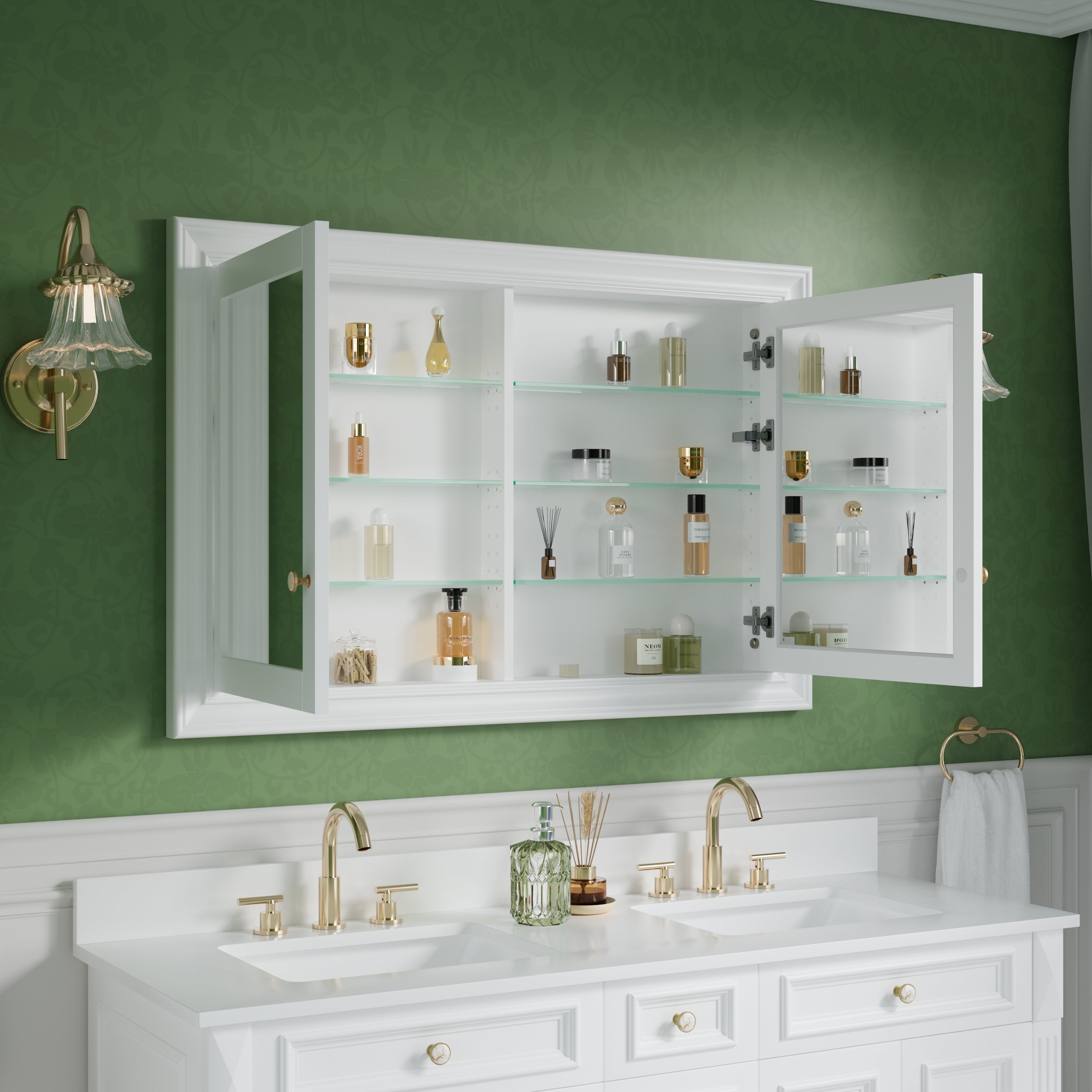 48 in.W x 32 in.H Recessed Bathroom Medicine Cabinet with Mirror in White