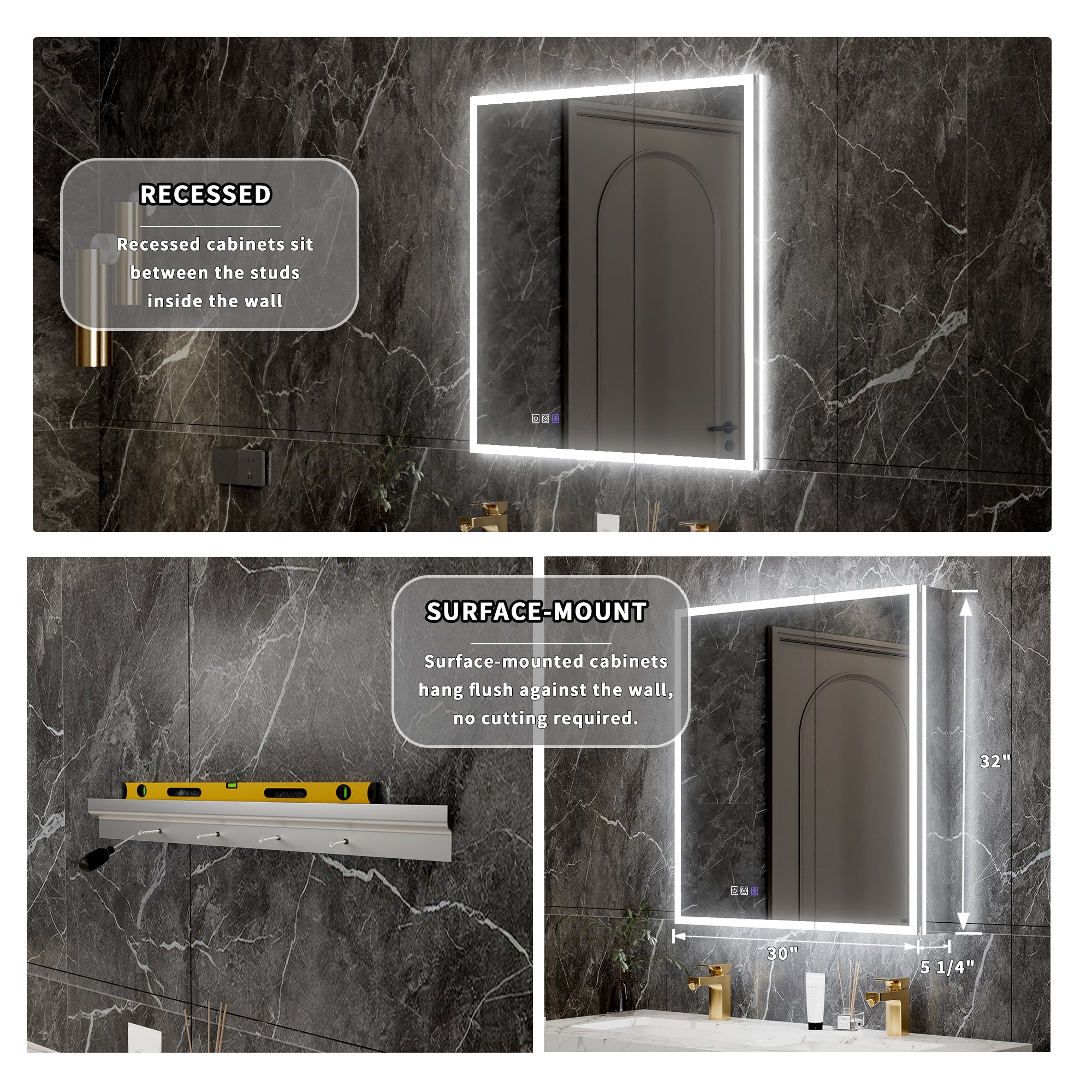 30 in. x 32 in. Recessed/Surface Mount LED Medicine Cabinet with 5X Magnifier Mirror, Aluminum Frame