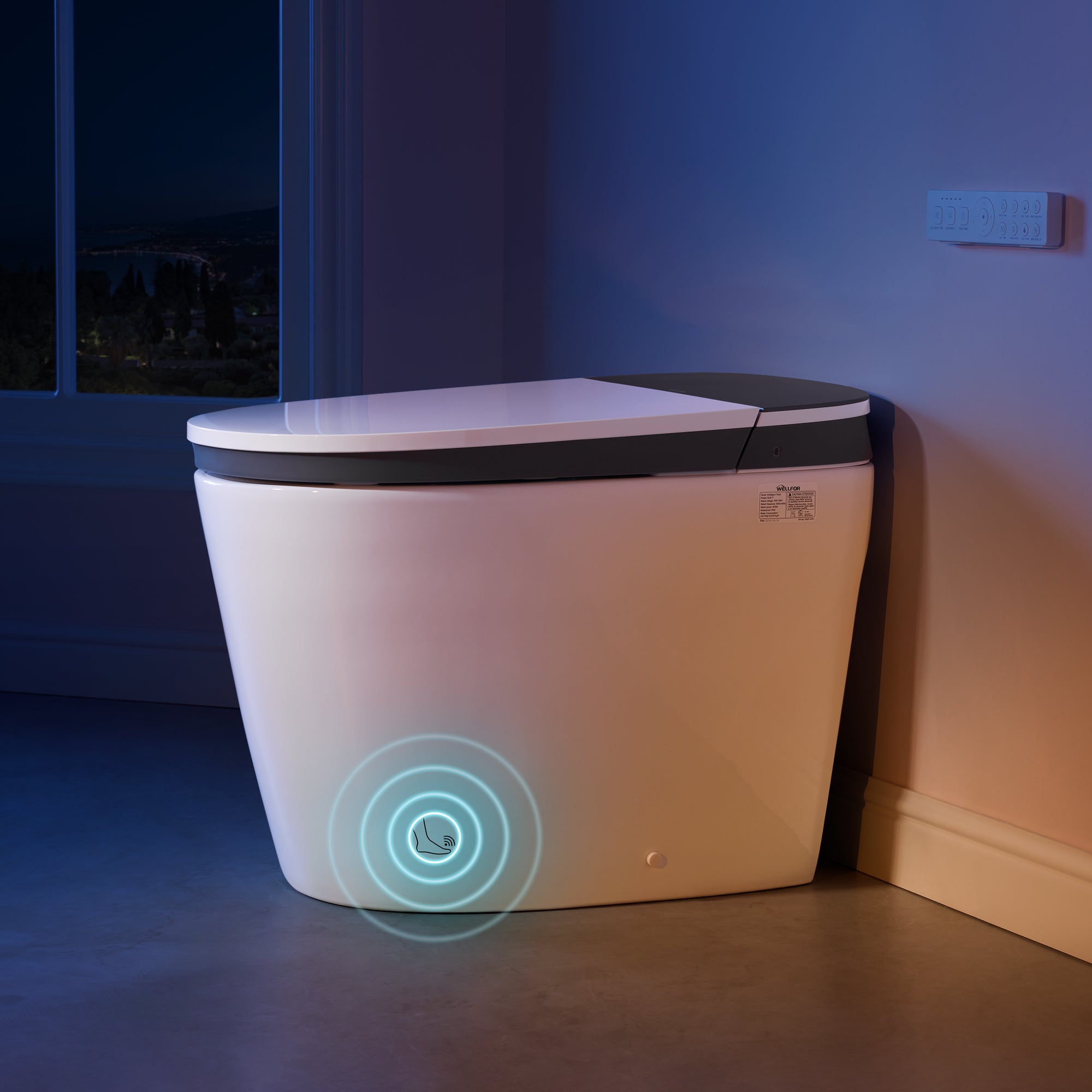 Elongated Smart Bidet Toilet in White with Built-in Tank, Foot Sensor Function, Auto Flush,LED Display, 12-in Rough-In 1.6 GPF