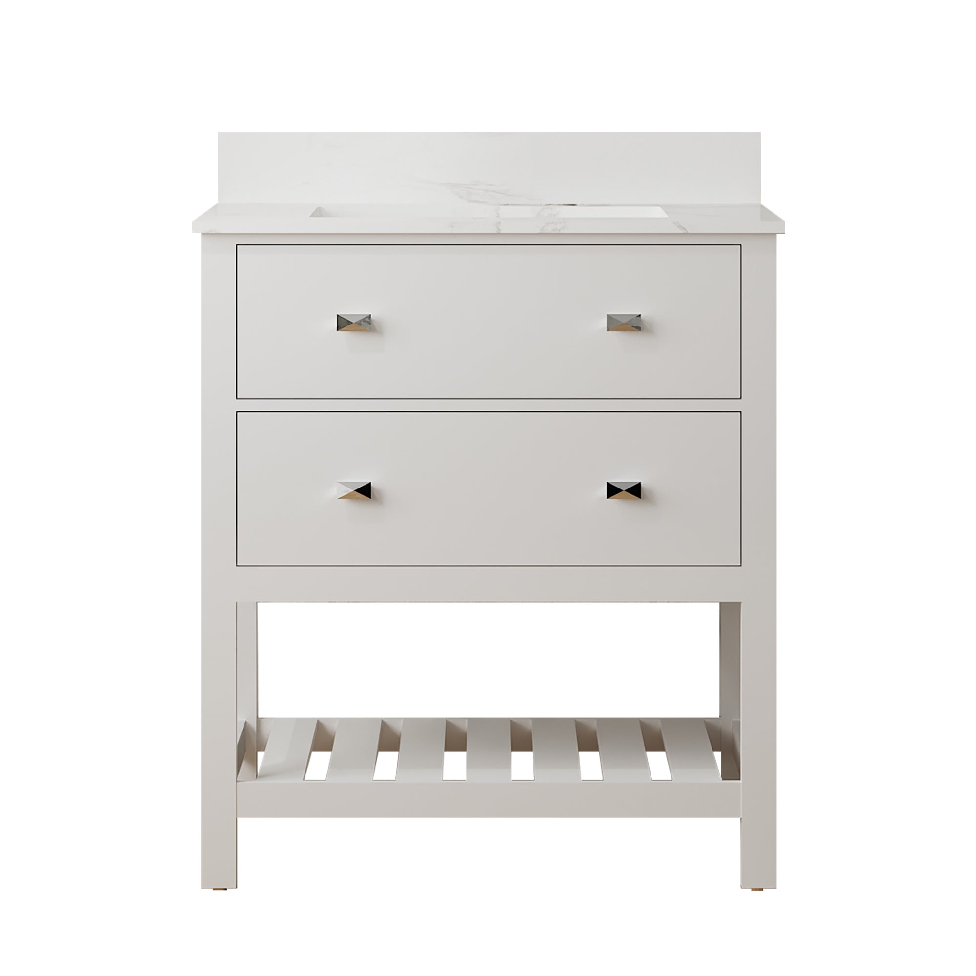 30" Undermount Single Sink Freestanding Bathroom Vanity with White Top in White