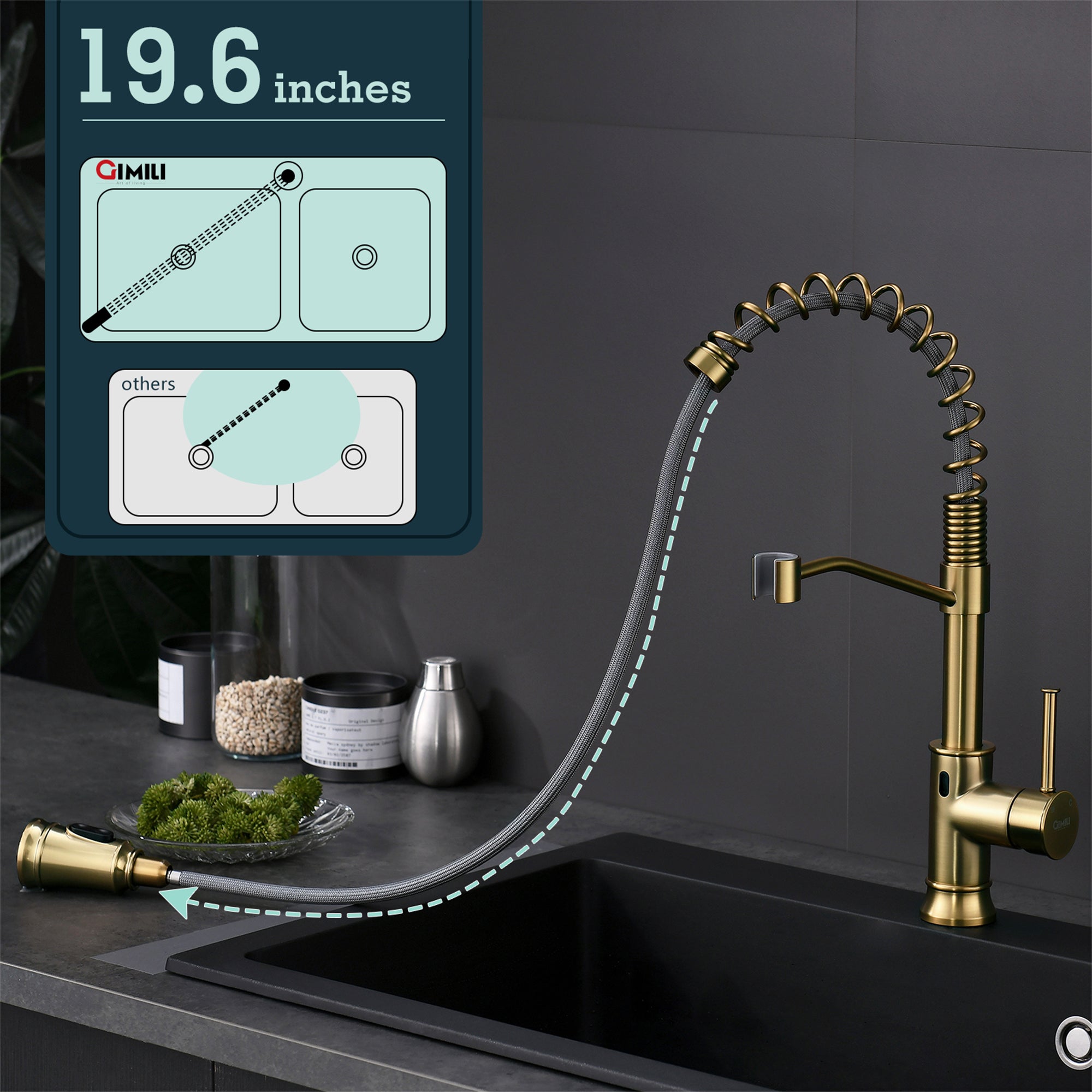 Single Handle Touchless Gooseneck Pull Down Sprayer Kitchen Faucet with Dual Function