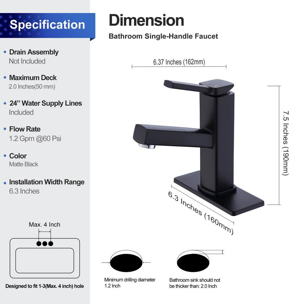 Pull Out Sprayer Single Handle Single Hole Bathroom Faucet with Deckplate and Supply Line Inlcuded