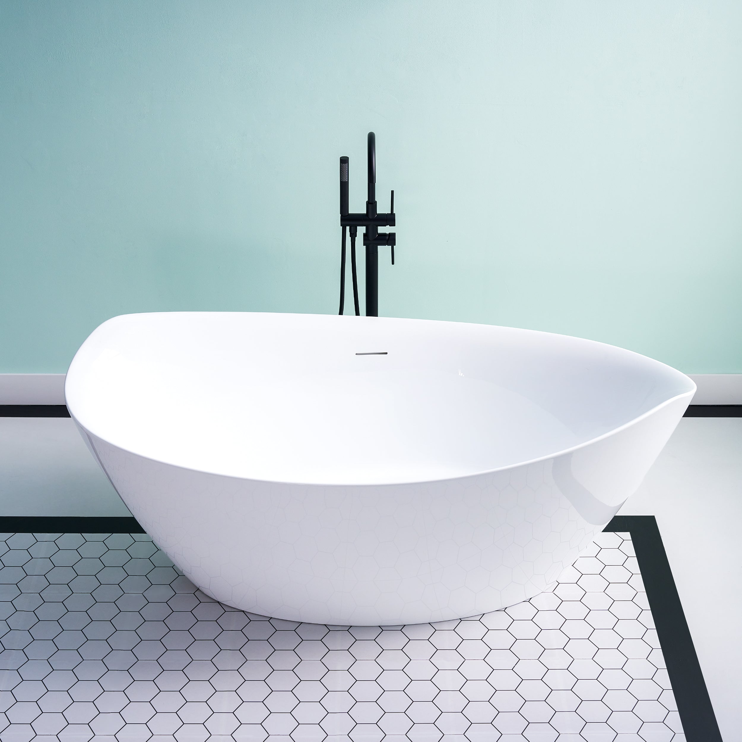 70" Freestanding Glossy White Acrylic Bathtub with Overflow and Drain