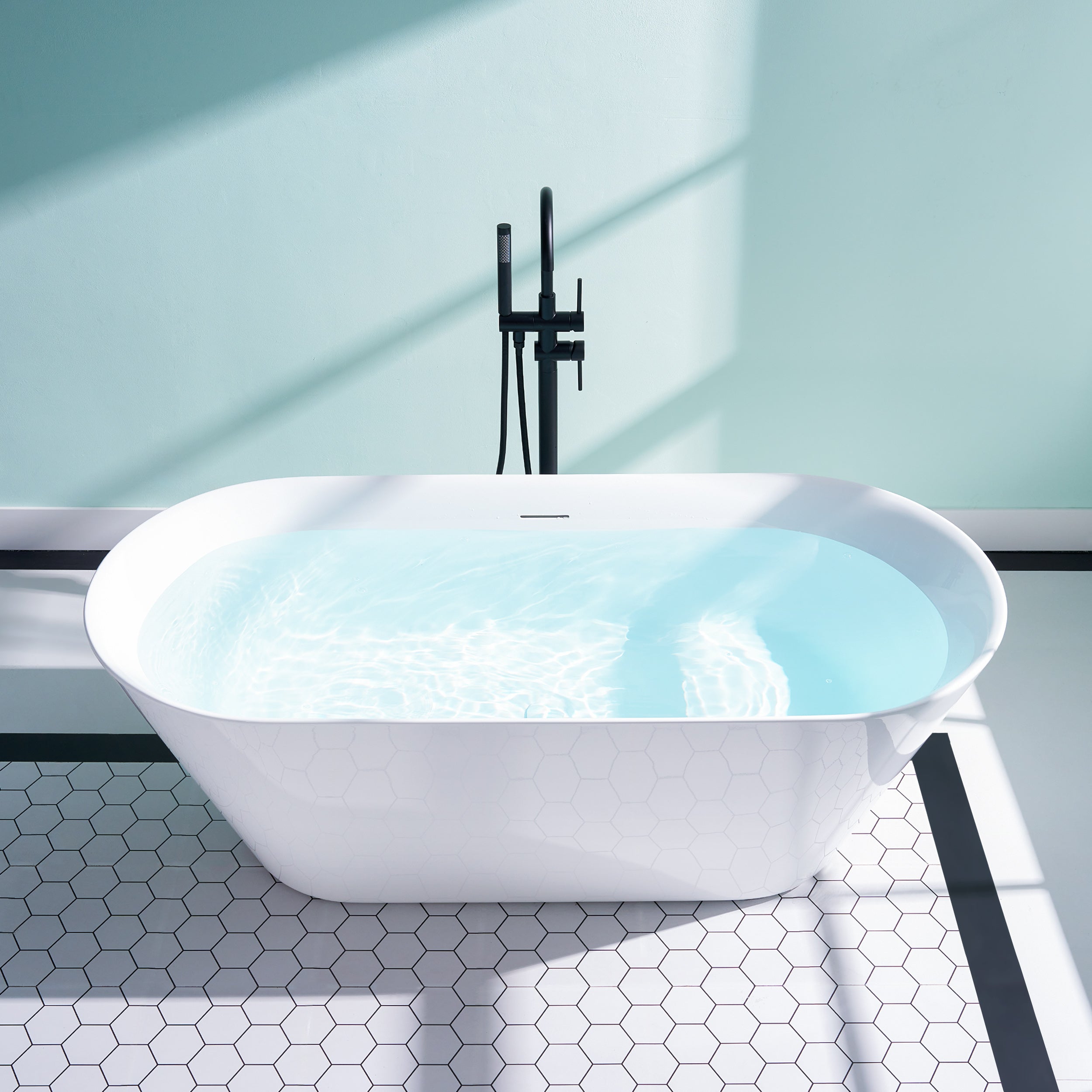 66" Freestanding Glossy White Acrylic Bathtub with Slotted Overflow