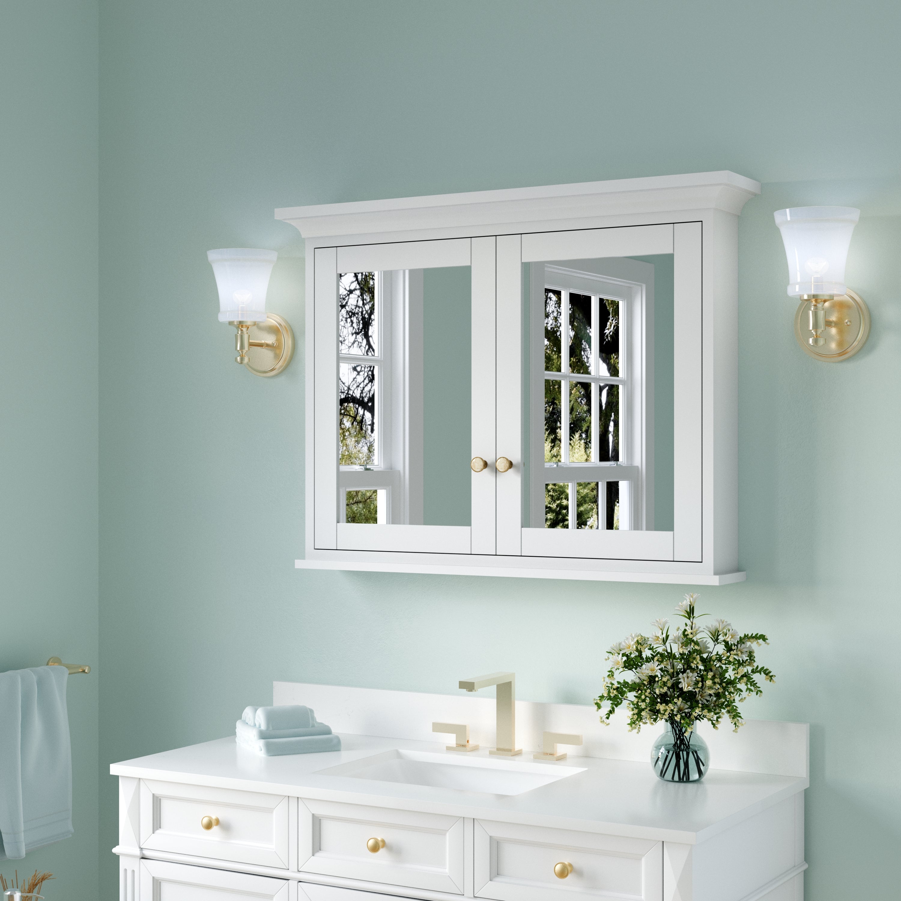 40 in.W x 30 in.H Surface-Mount Bathroom Medicine Cabinet with Mirror in White