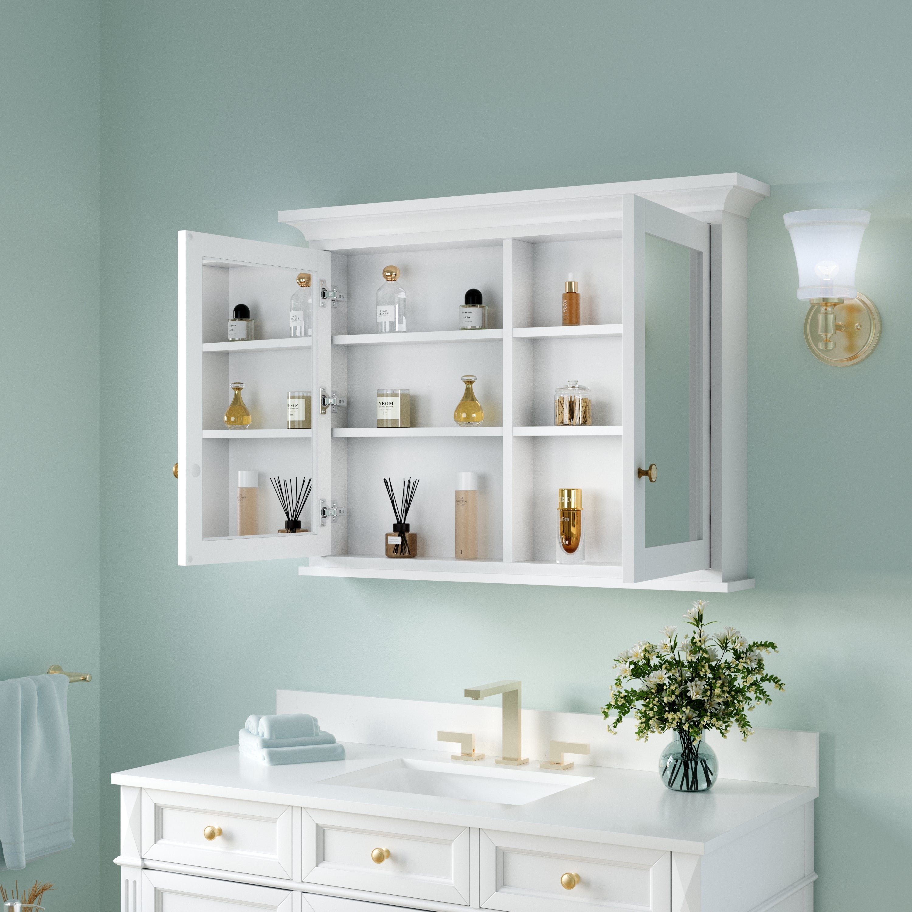 40 in.W x 30 in.H Surface-Mount Bathroom Medicine Cabinet with Mirror in White