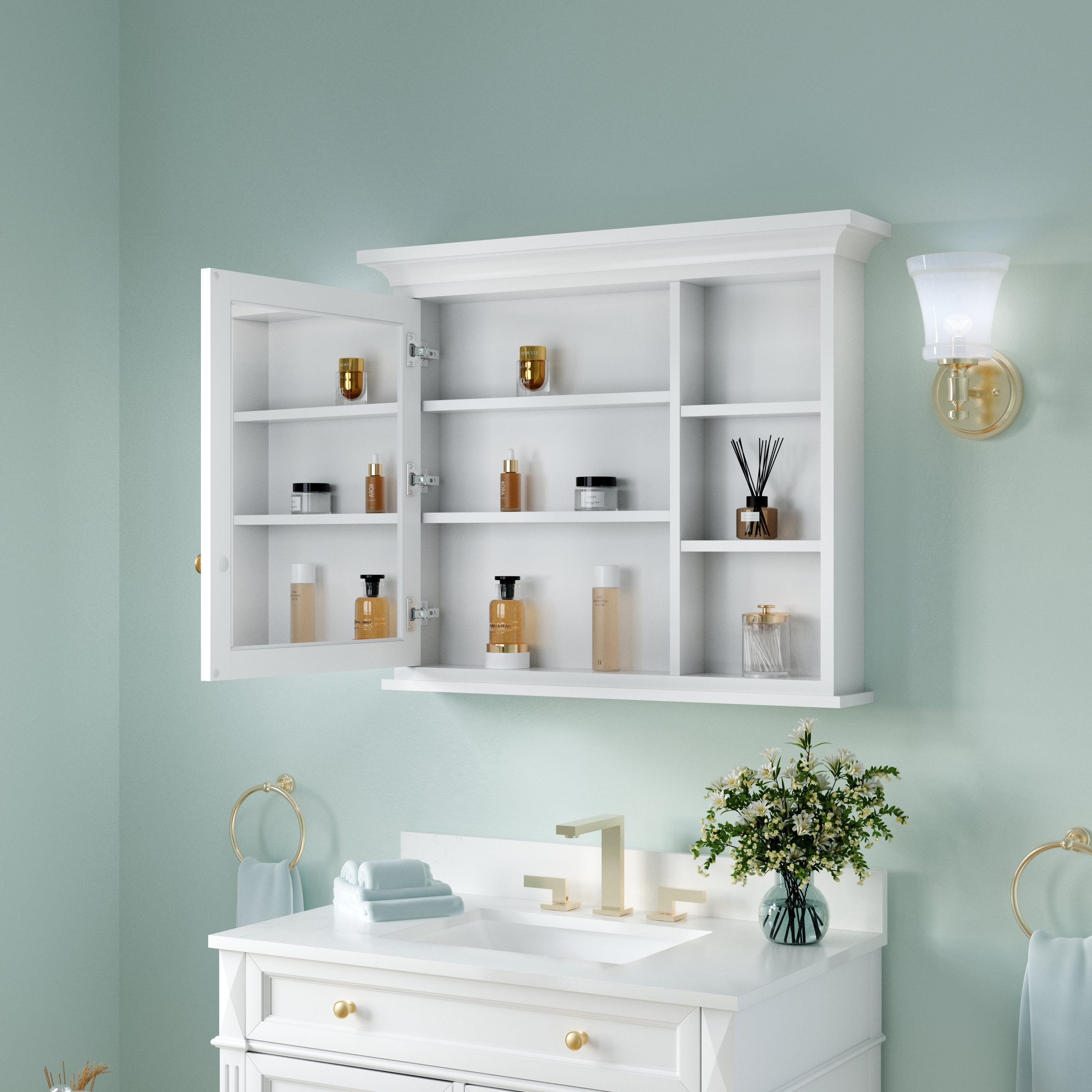 36 in.W x 30 in.H Surface-Mount Bathroom Medicine Cabinet with Mirror in White