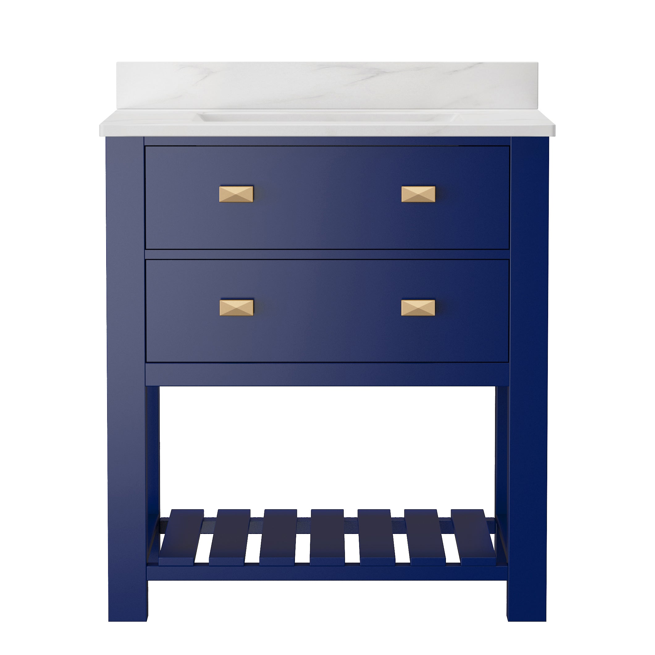 30" Undermount Single Sink Freestanding Bathroom Vanity with White Top in Navy Blue