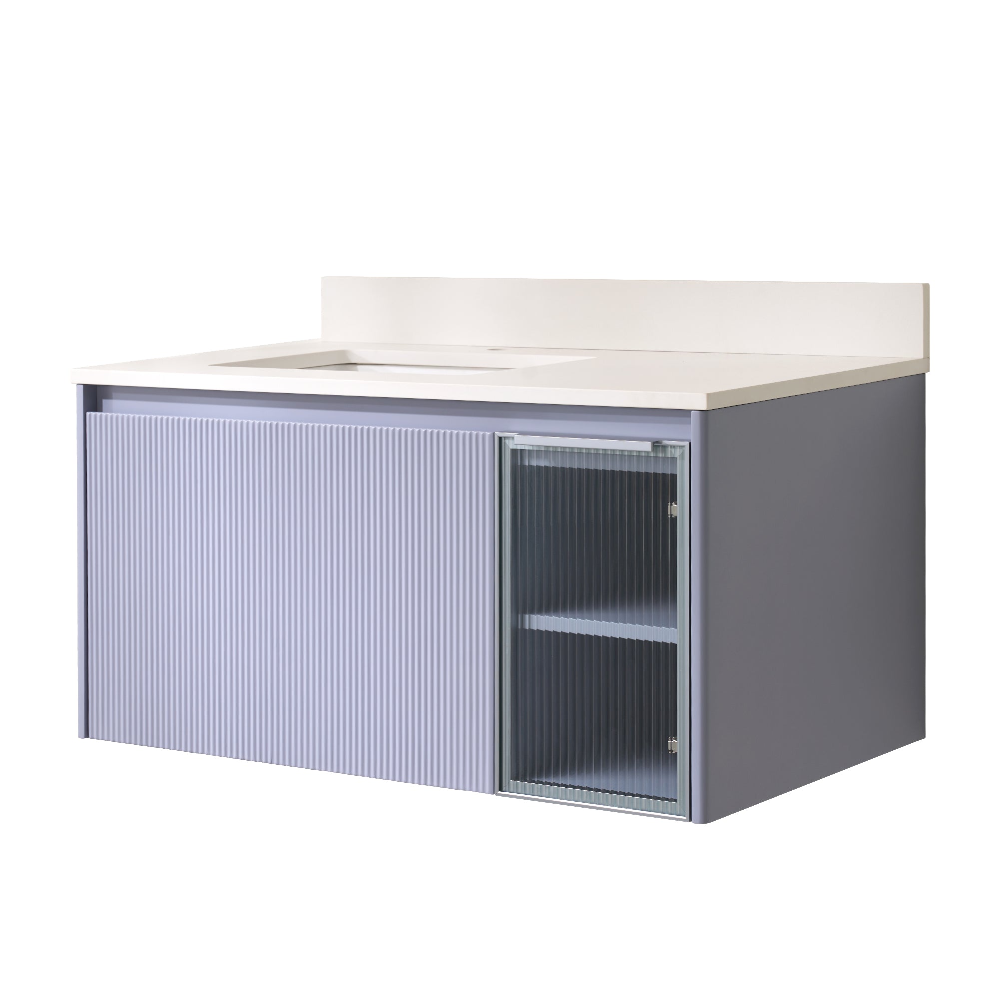40 in. Floating Bathroom Vanity in Lavender with White Quartz/Carrara White Marble Vanity Top