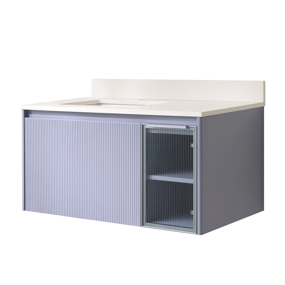 40 in. Floating Bathroom Vanity in Lavender with White Quartz Vanity Top with White Sink
