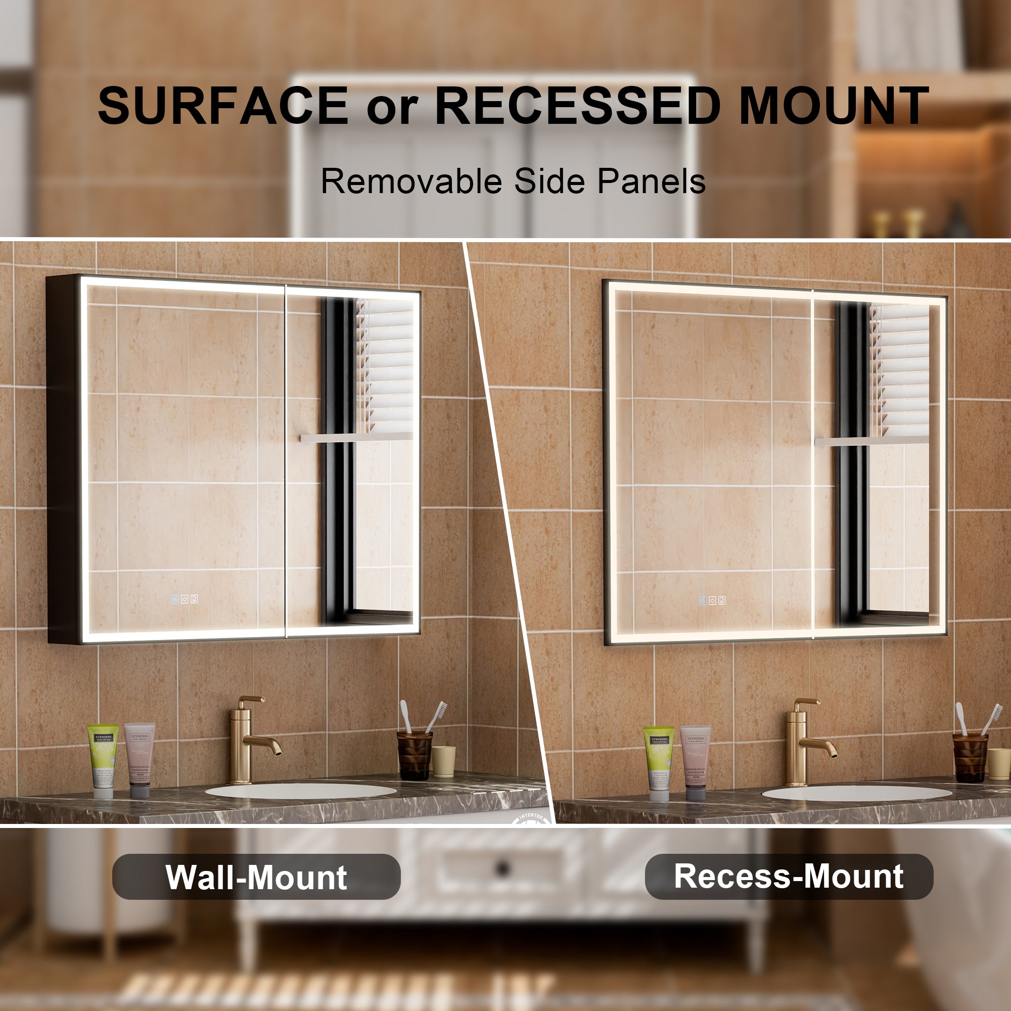36" Navy Blue Solid Wood Bathroom Vanity & 36" LED Mirror Medicine Cabinet Combo