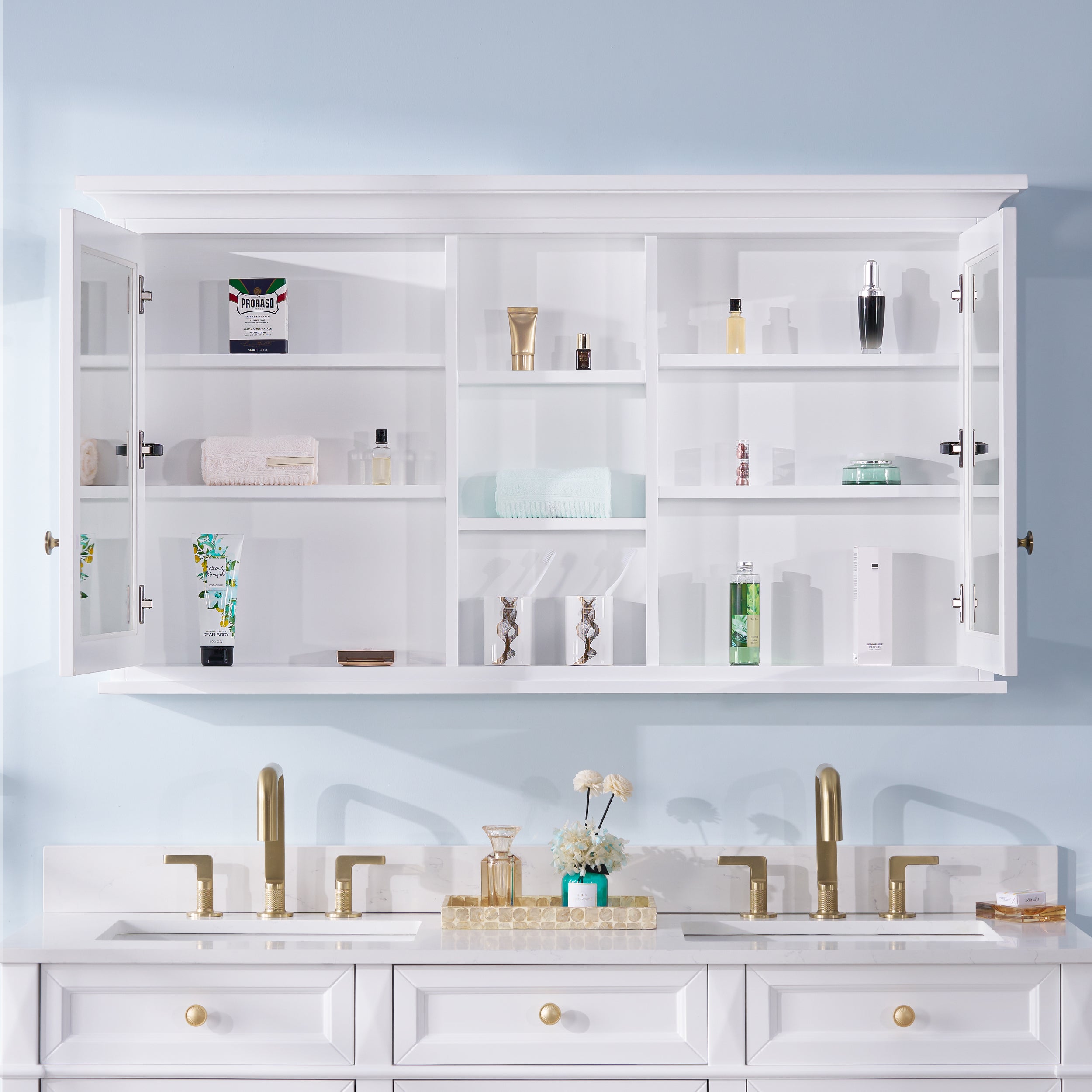55 in.W x 30 in.H Surface-Mount Solid Wood Medicine Cabinet with Mirror, Z-bar Hangs Vertically