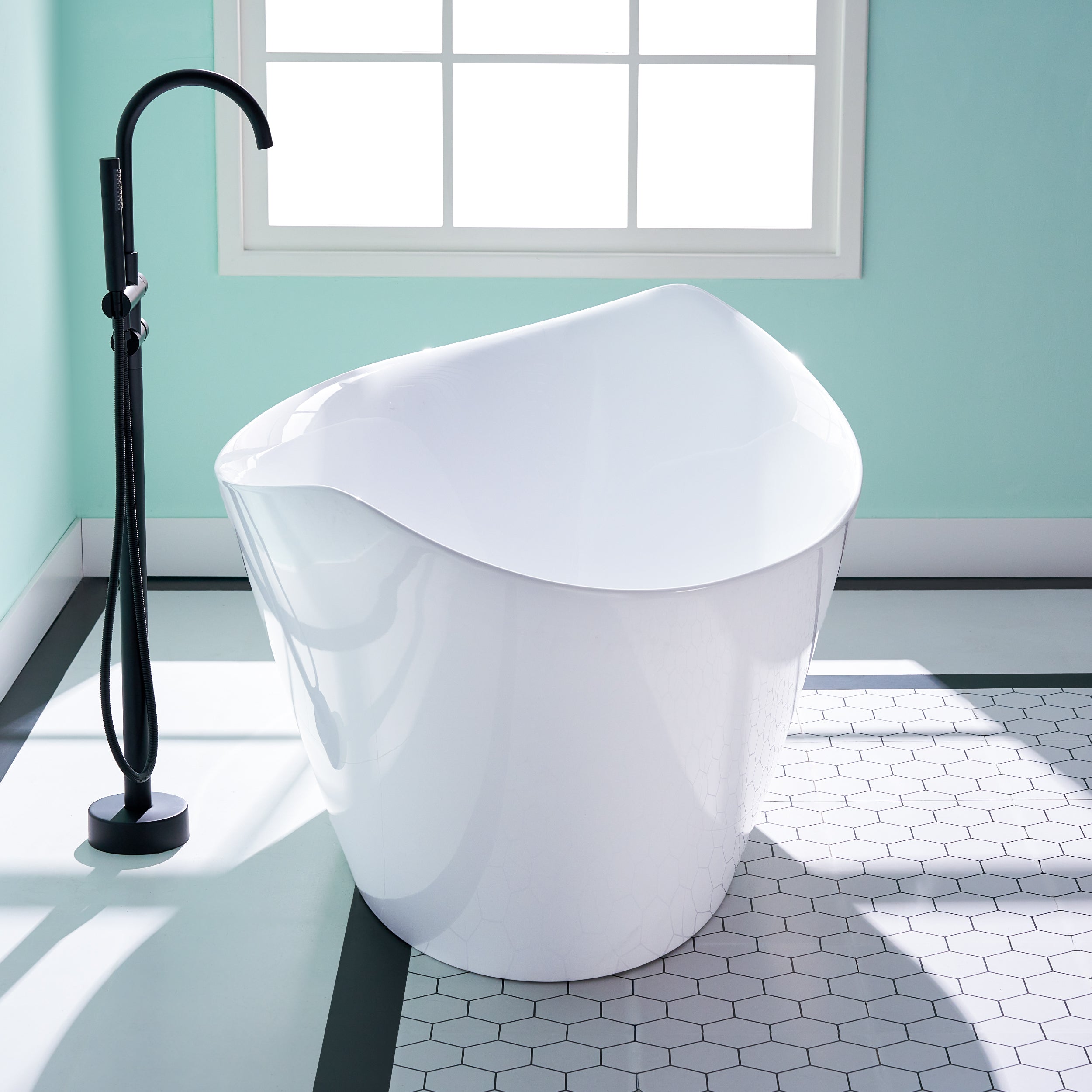 70" Freestanding Glossy White Acrylic Bathtub with Overflow and Drain