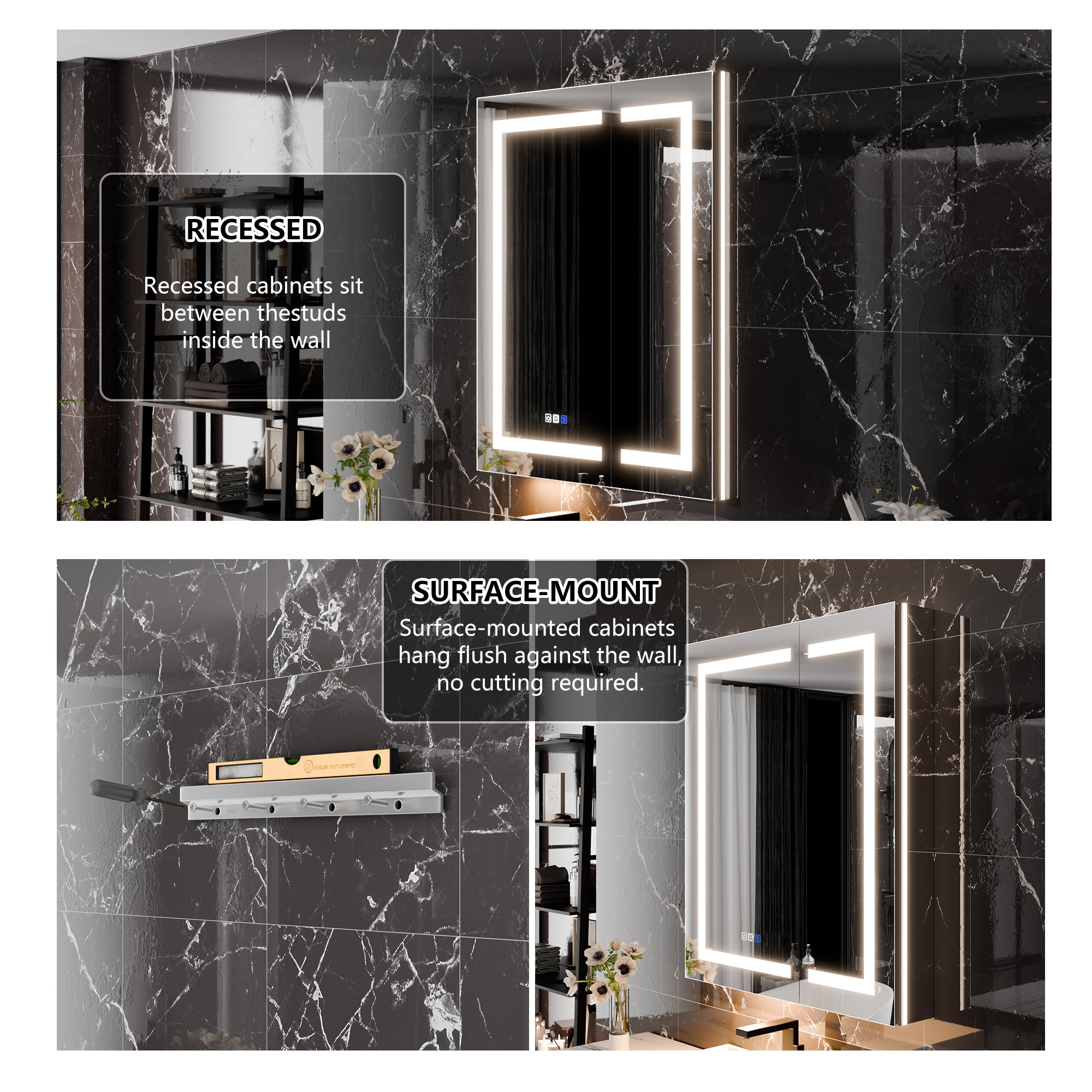 WELLFOR 30 in. x 36 in. Recessed/Surface Mount LED Medicine Cabinet with Magnifier Mirror